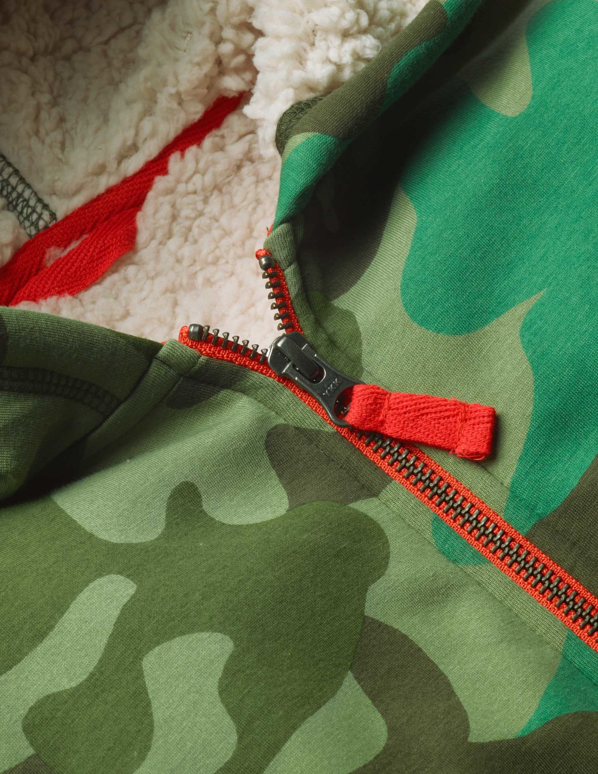 Borg-lined Zip-up Hoodie-Green Camouflage - Image 3