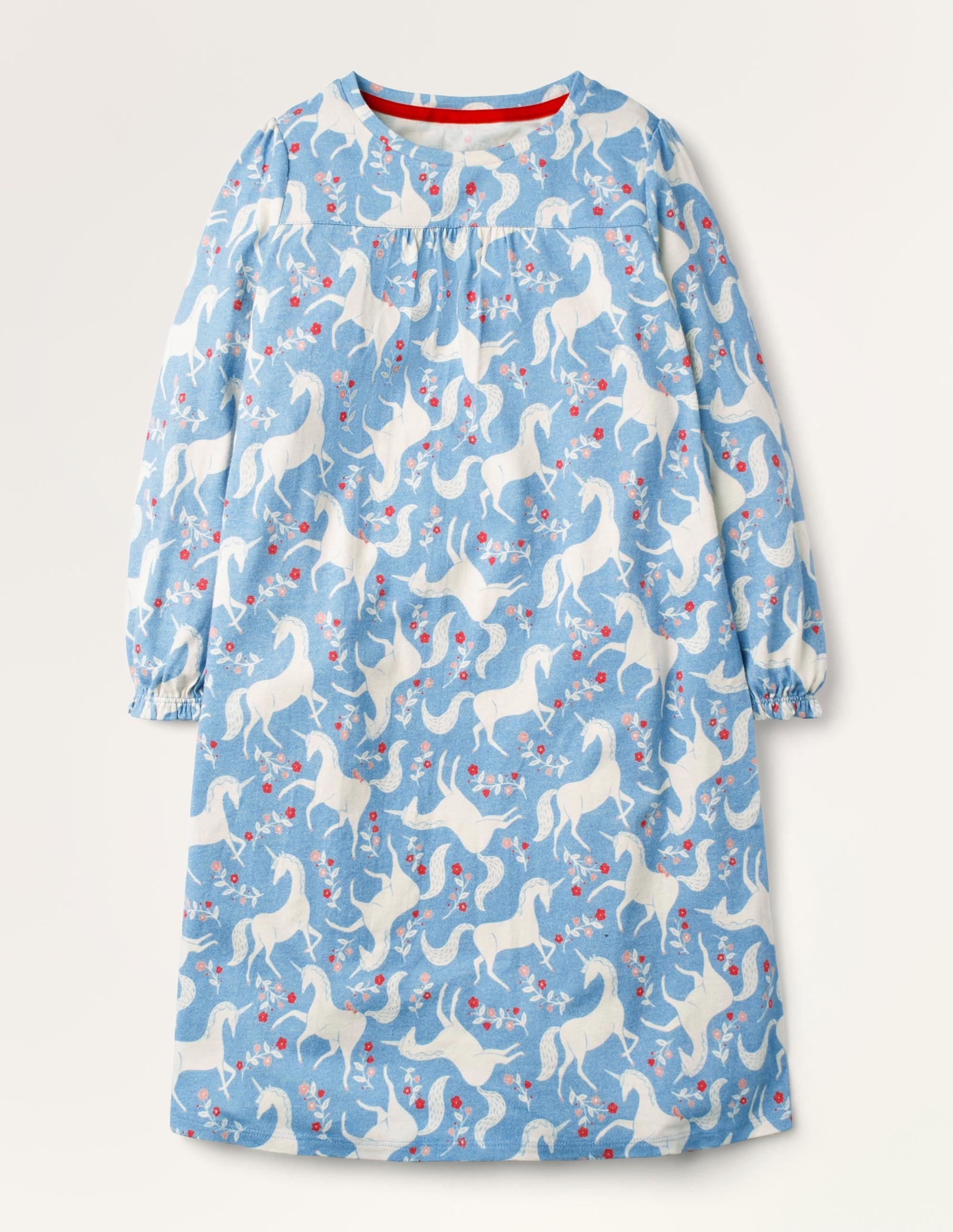 Printed Long-sleeved Nightgown-Blue Unicorn Floral - Image 1