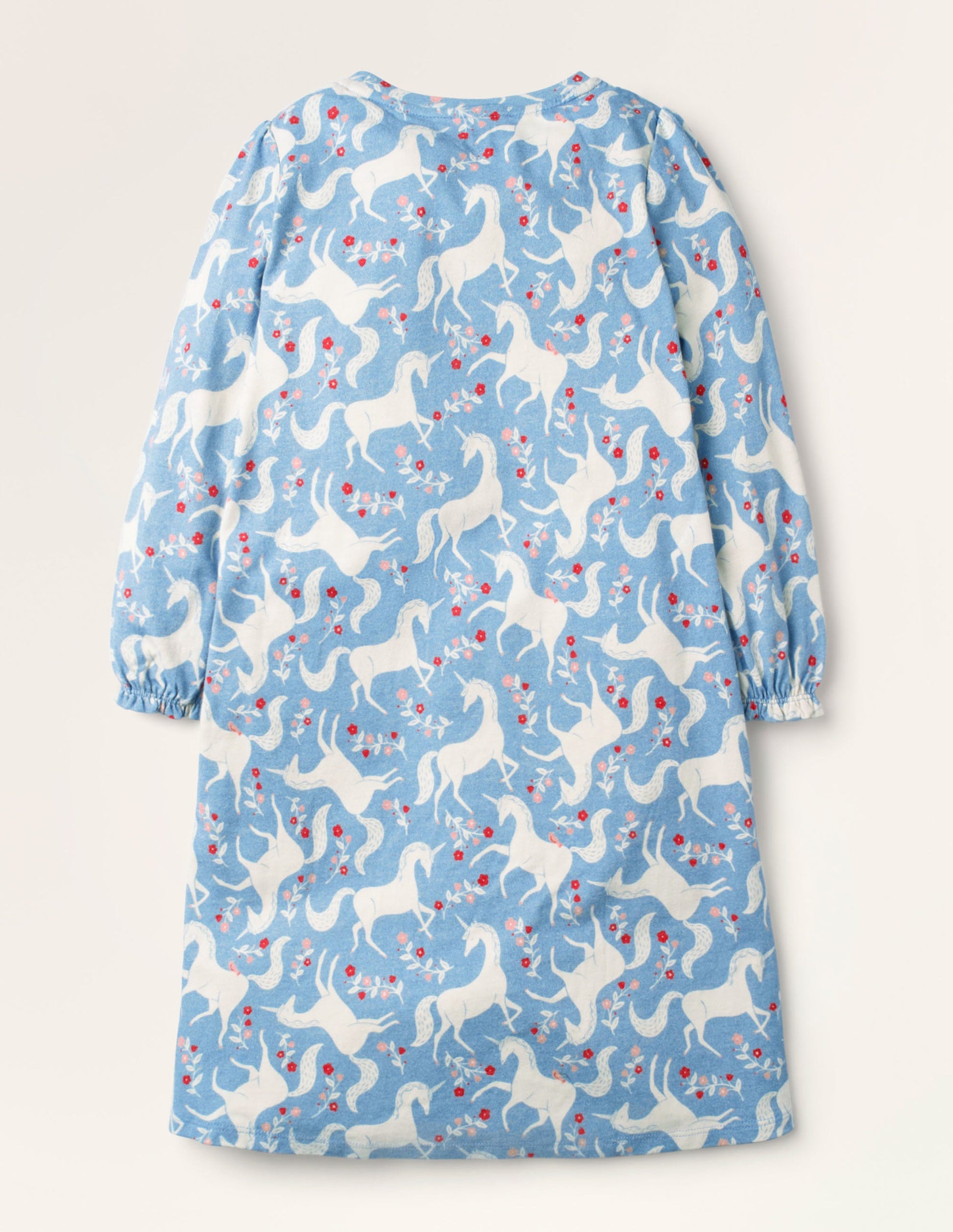 Printed Long-sleeved Nightgown-Blue Unicorn Floral-2