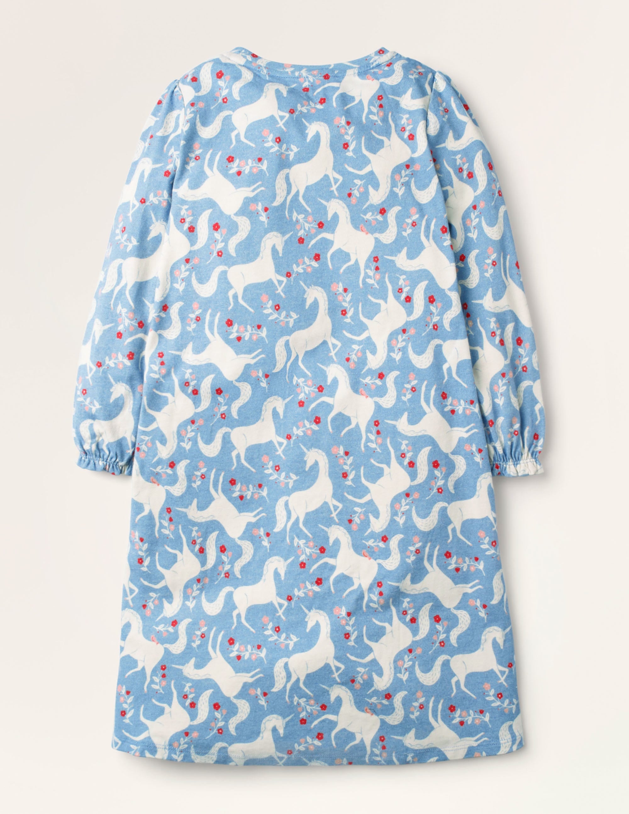Printed Long-sleeved Nightgown-Blue Unicorn Floral - Image 2