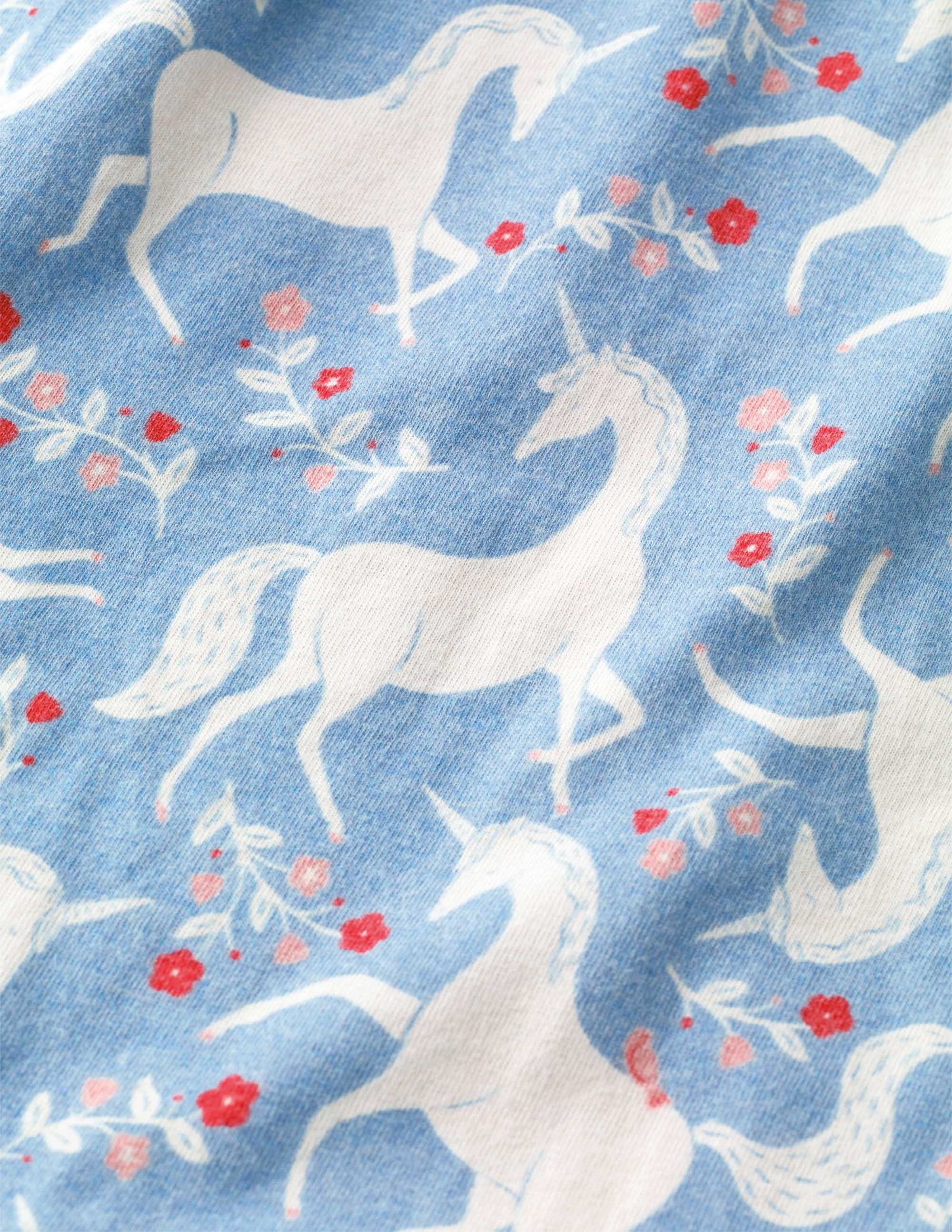 Printed Long-sleeved Nightgown-Blue Unicorn Floral - Image 3