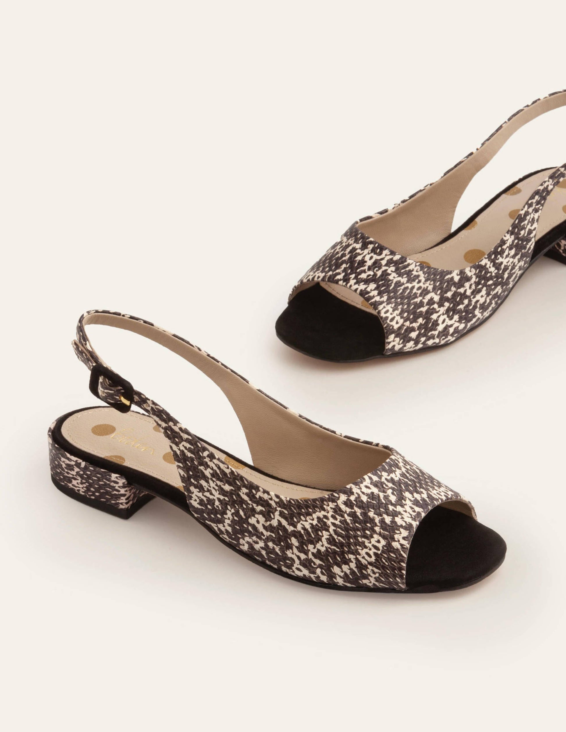 Ivy Low Heel Slingbacks-Black/White Snake-1