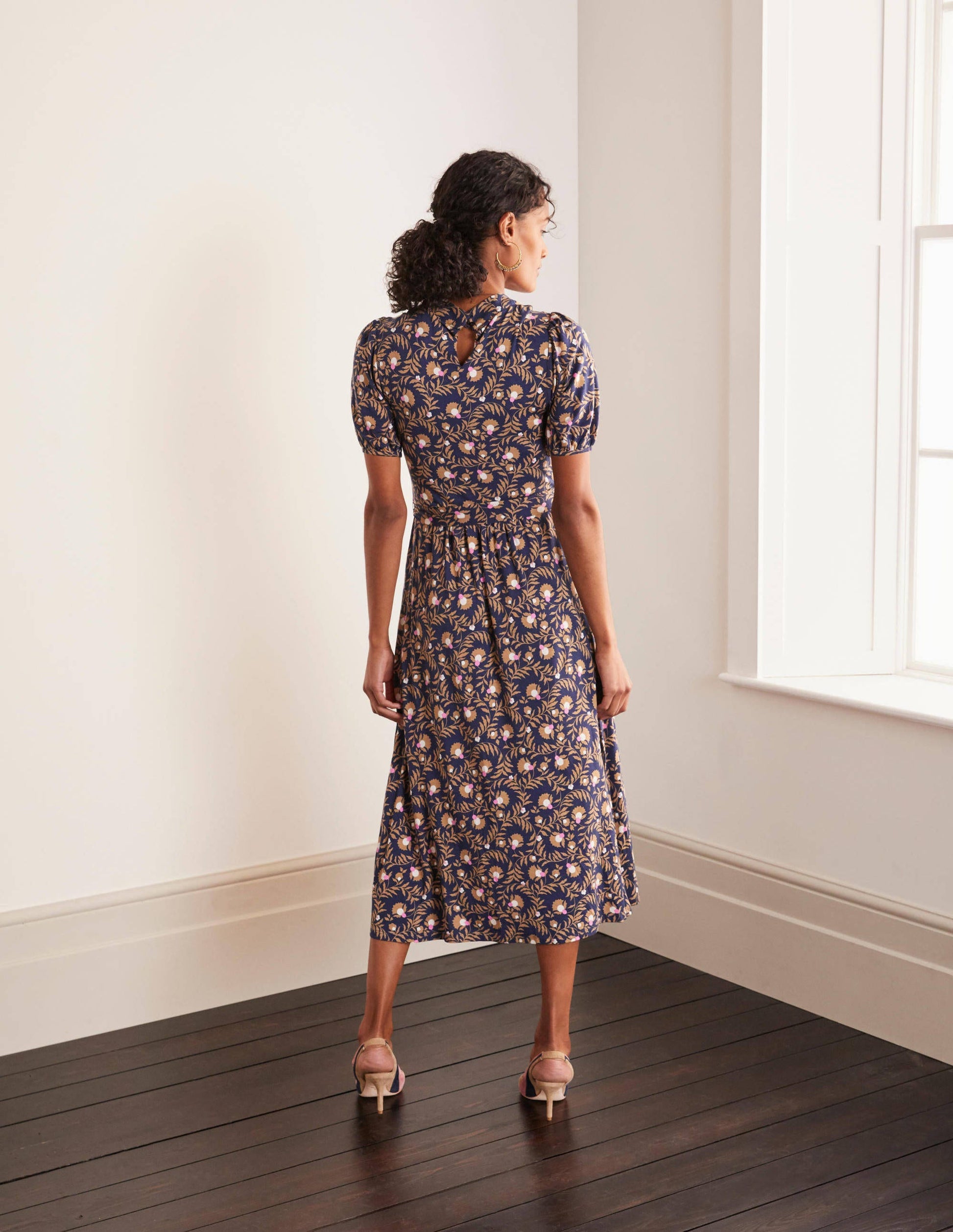 Flora Jersey Puff Sleeve Dress-Navy, Wild Bramble-3