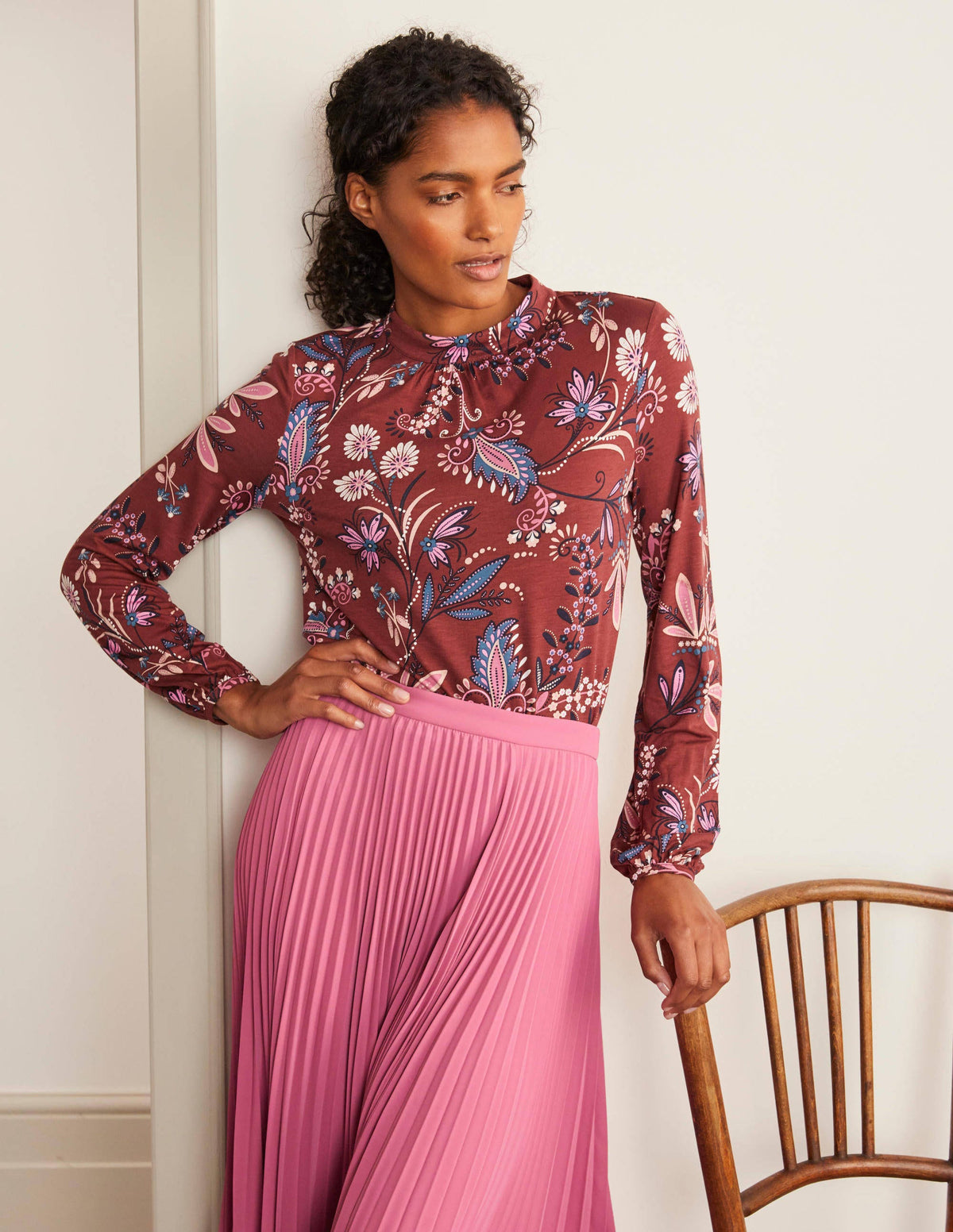 Natasha Jersey Top-Maroon, Heritage Bloom - Image 2