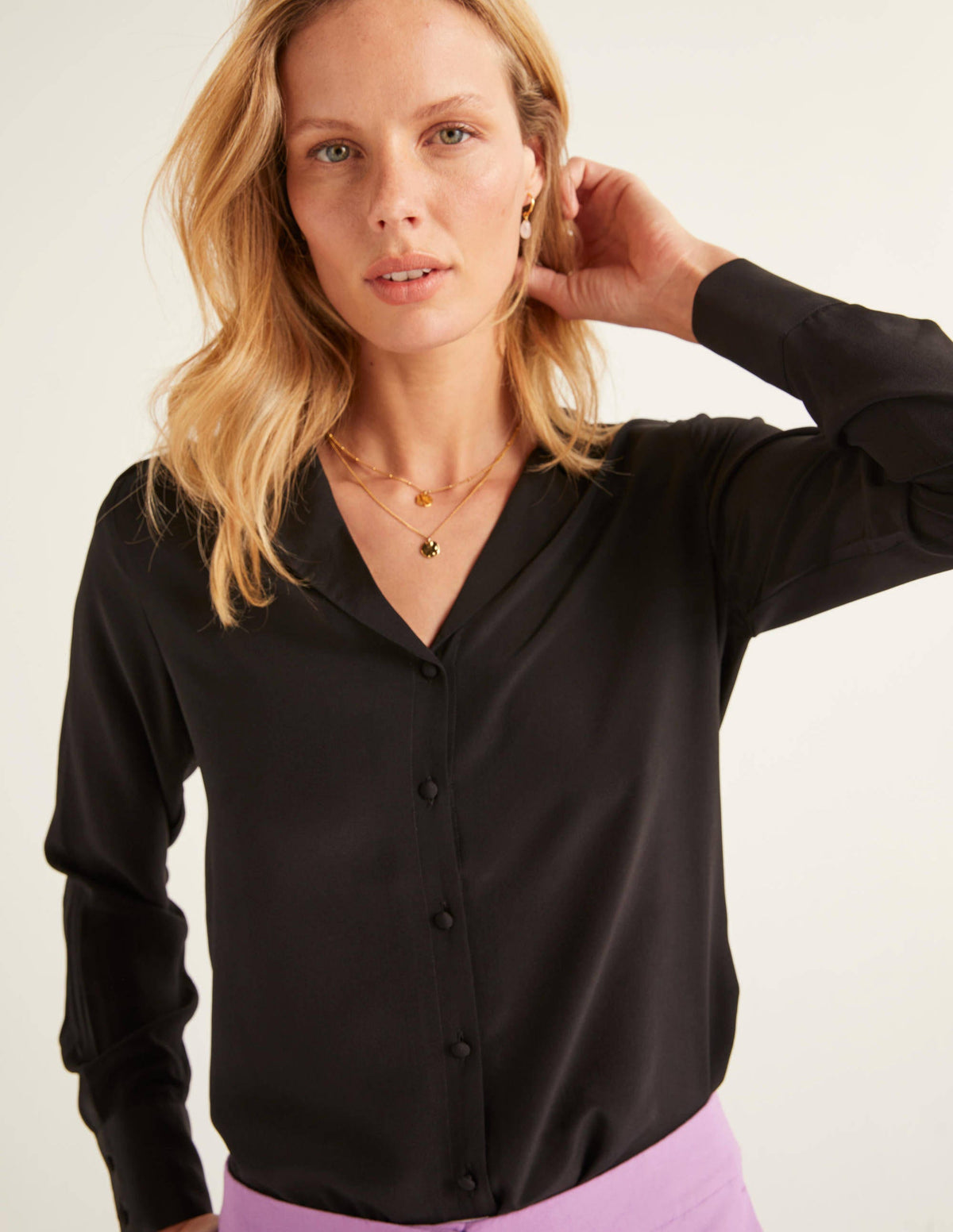 Tabitha Silk Shirt-Black-4