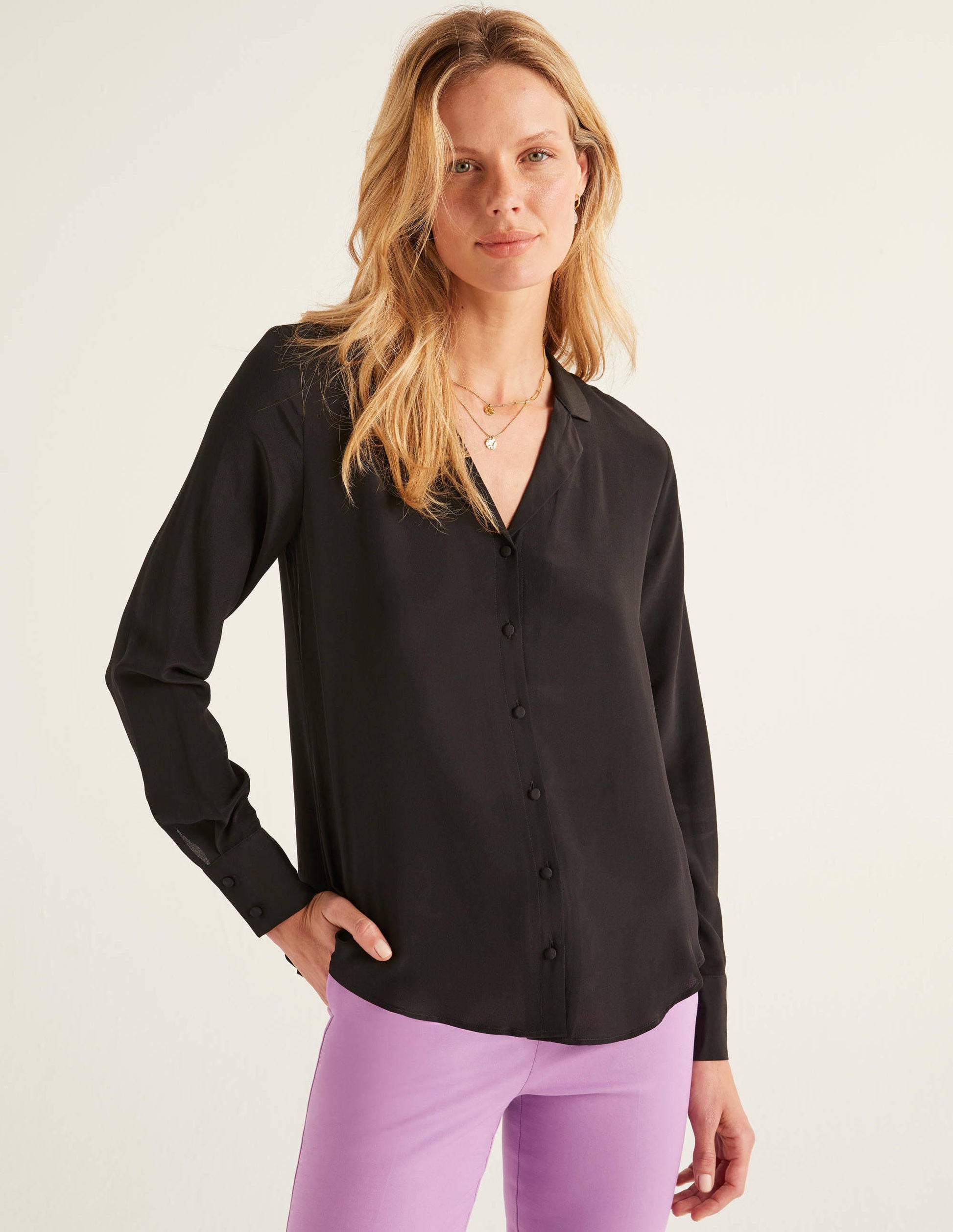 Tabitha Silk Shirt-Black-1