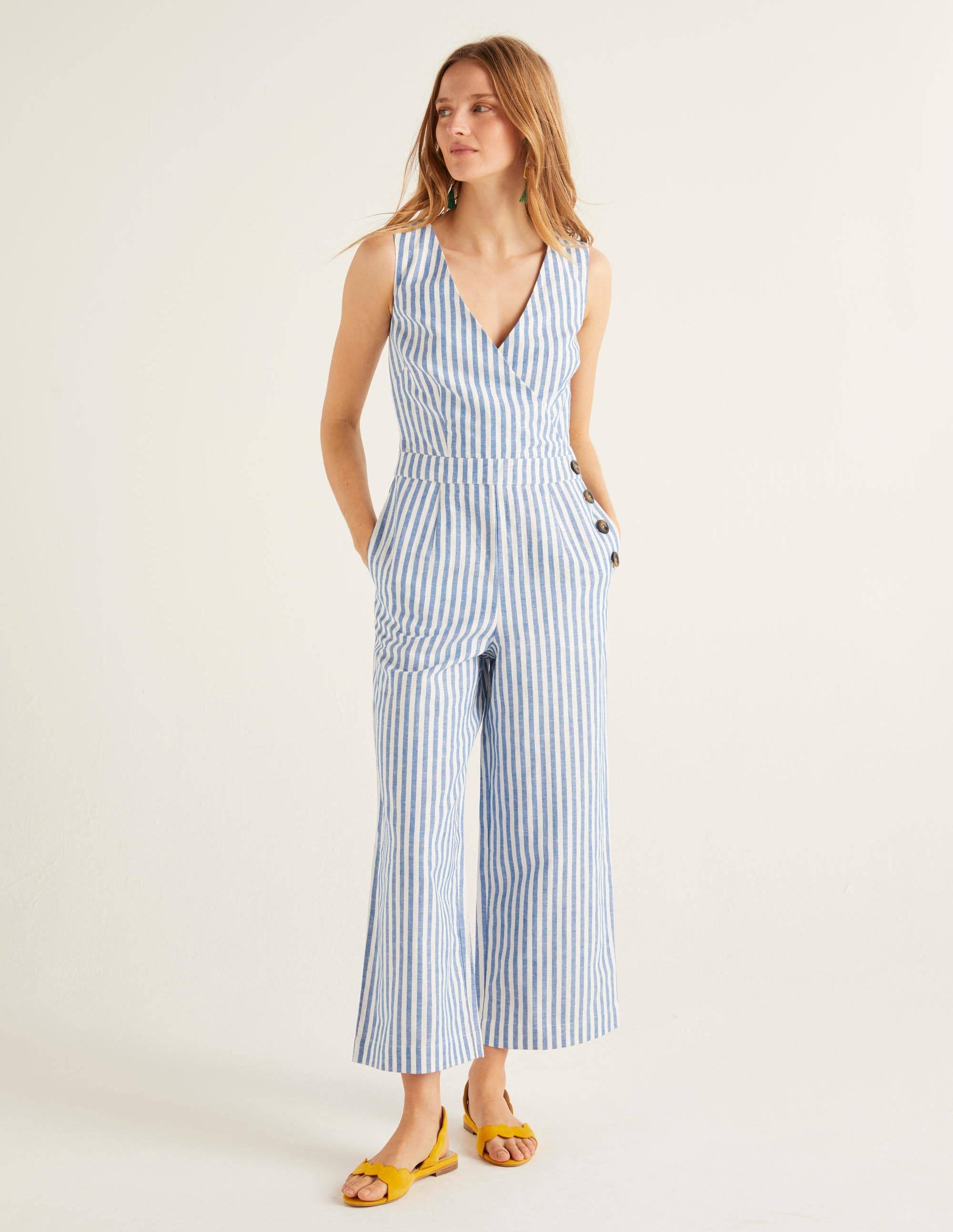 Dorothea Wrap Jumpsuit-Bold Blue Ivory Stripe - Image 4