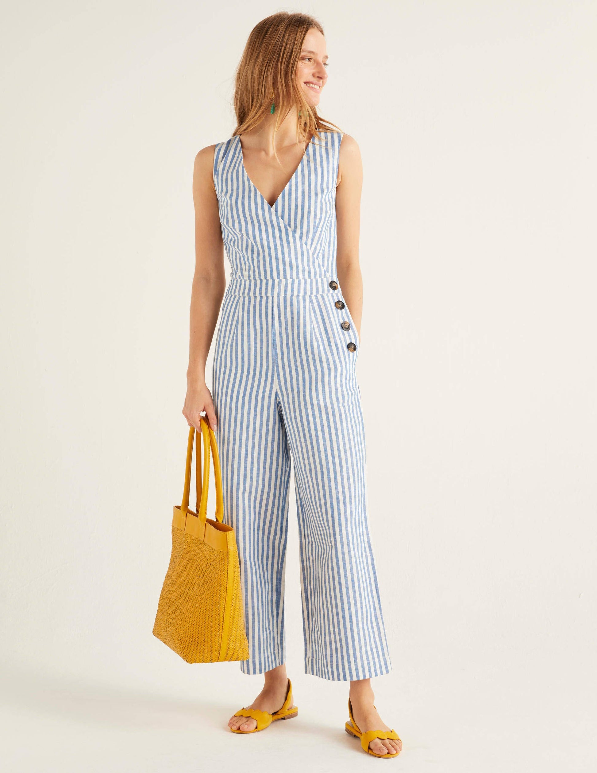 Dorothea Wrap Jumpsuit-Bold Blue Ivory Stripe-2