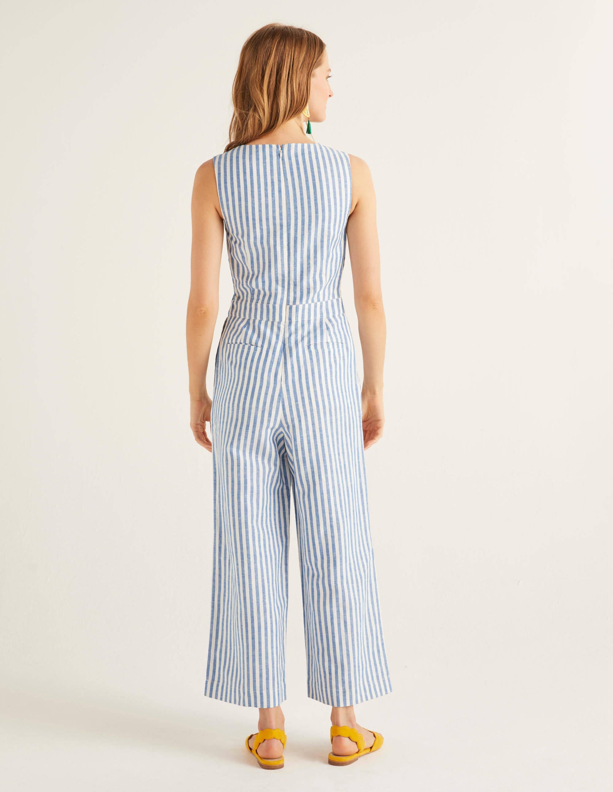 Dorothea Wrap Jumpsuit-Bold Blue Ivory Stripe - Image 3
