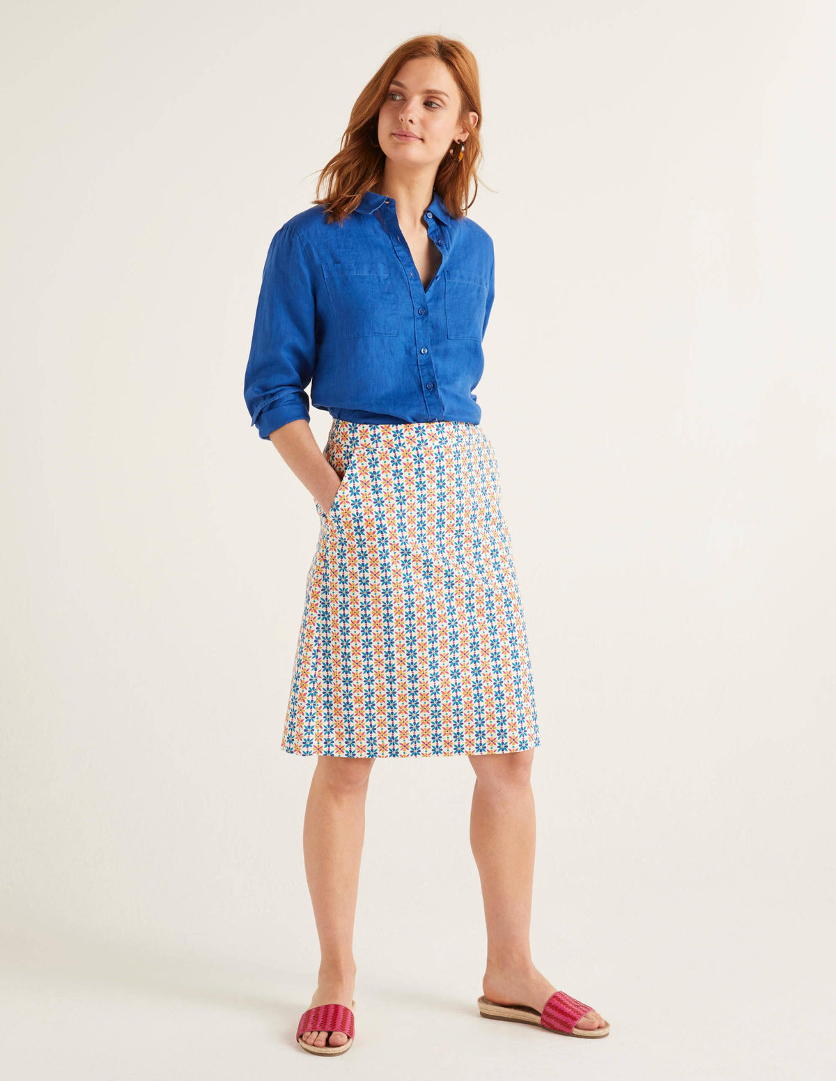 Francesca A-line Skirt-Ivory, Plumeria-4