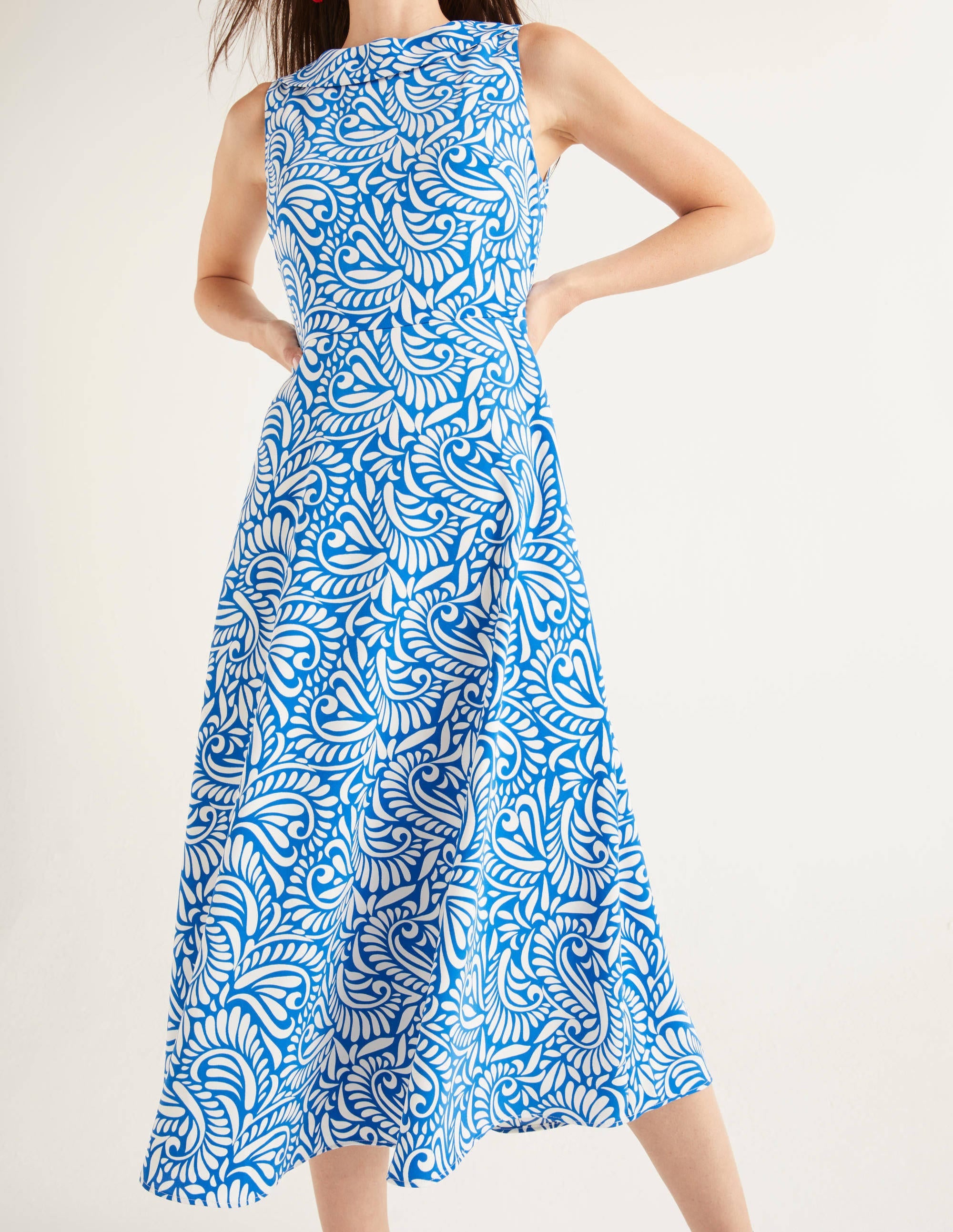 Clarissa Midi Dress-Bold Blue, Fern Swirl - Image 1