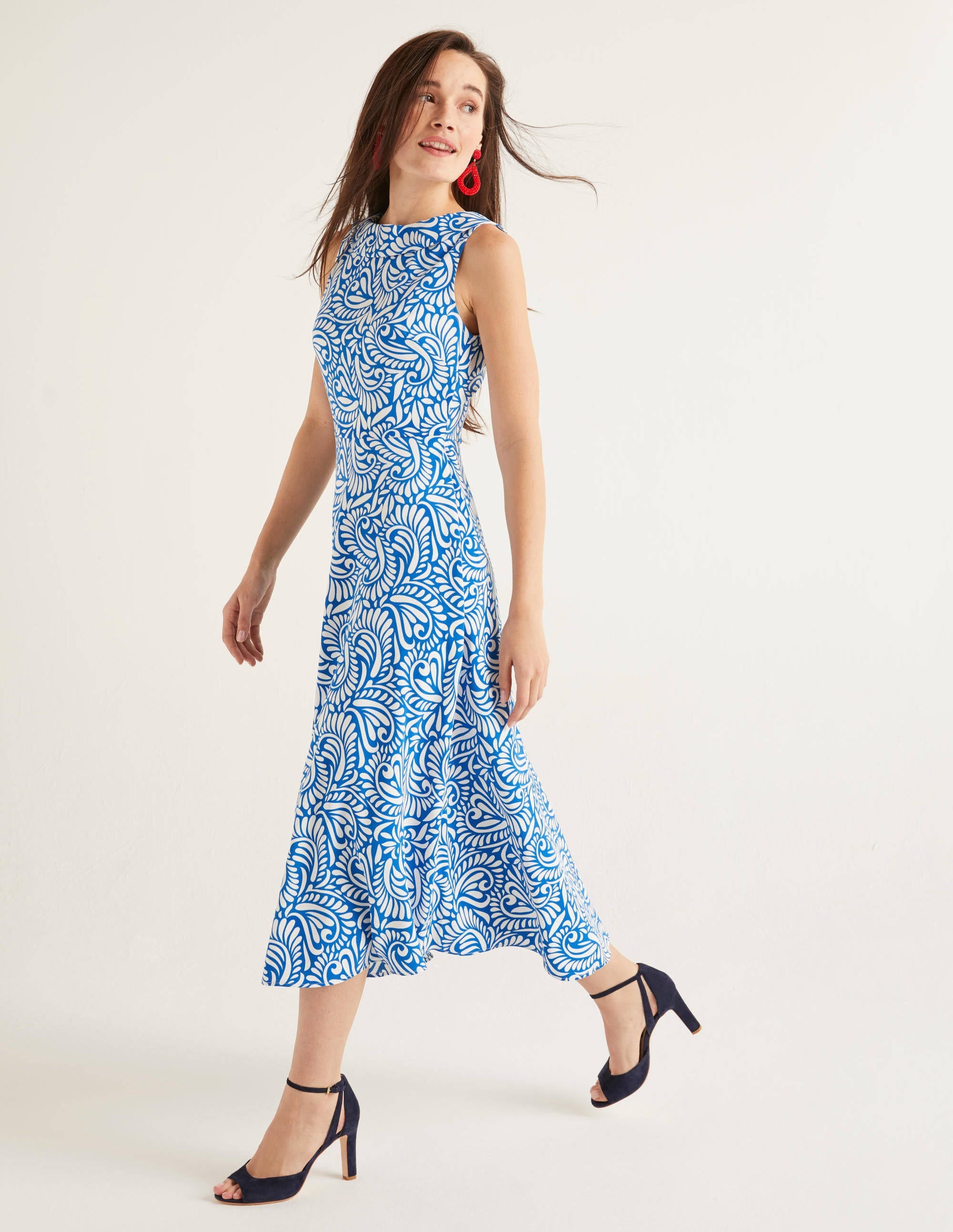Clarissa Midi Dress-Bold Blue, Fern Swirl - Image 2