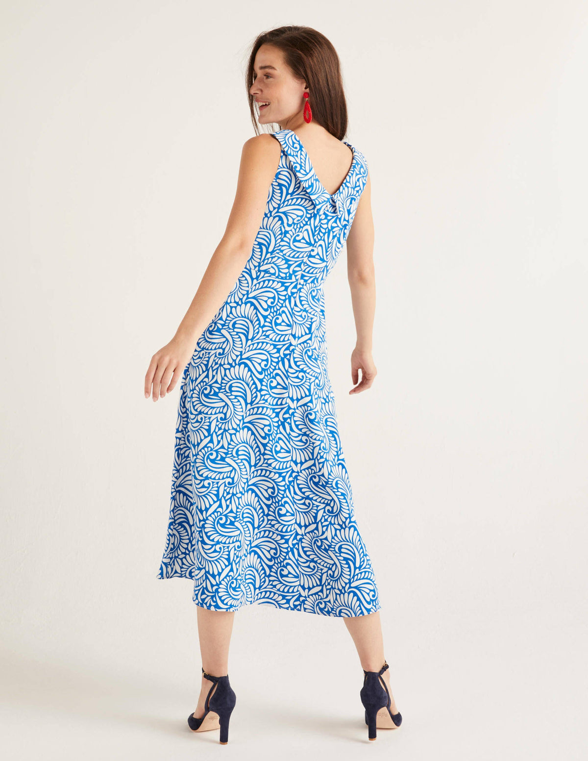 Clarissa Midi Dress-Bold Blue, Fern Swirl - Image 3
