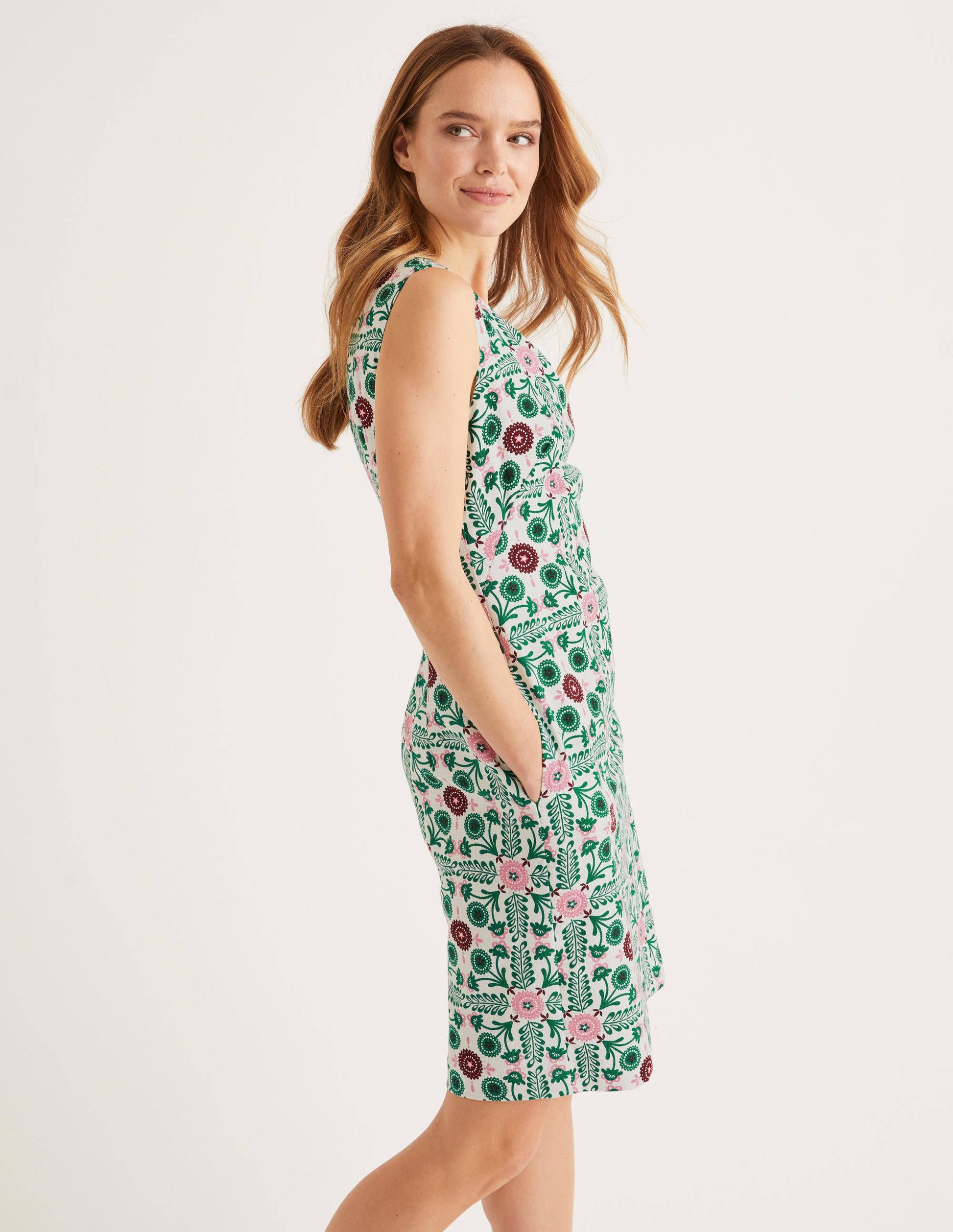 Tatiana Textured Dress-Ivory, Trellis Tile-2
