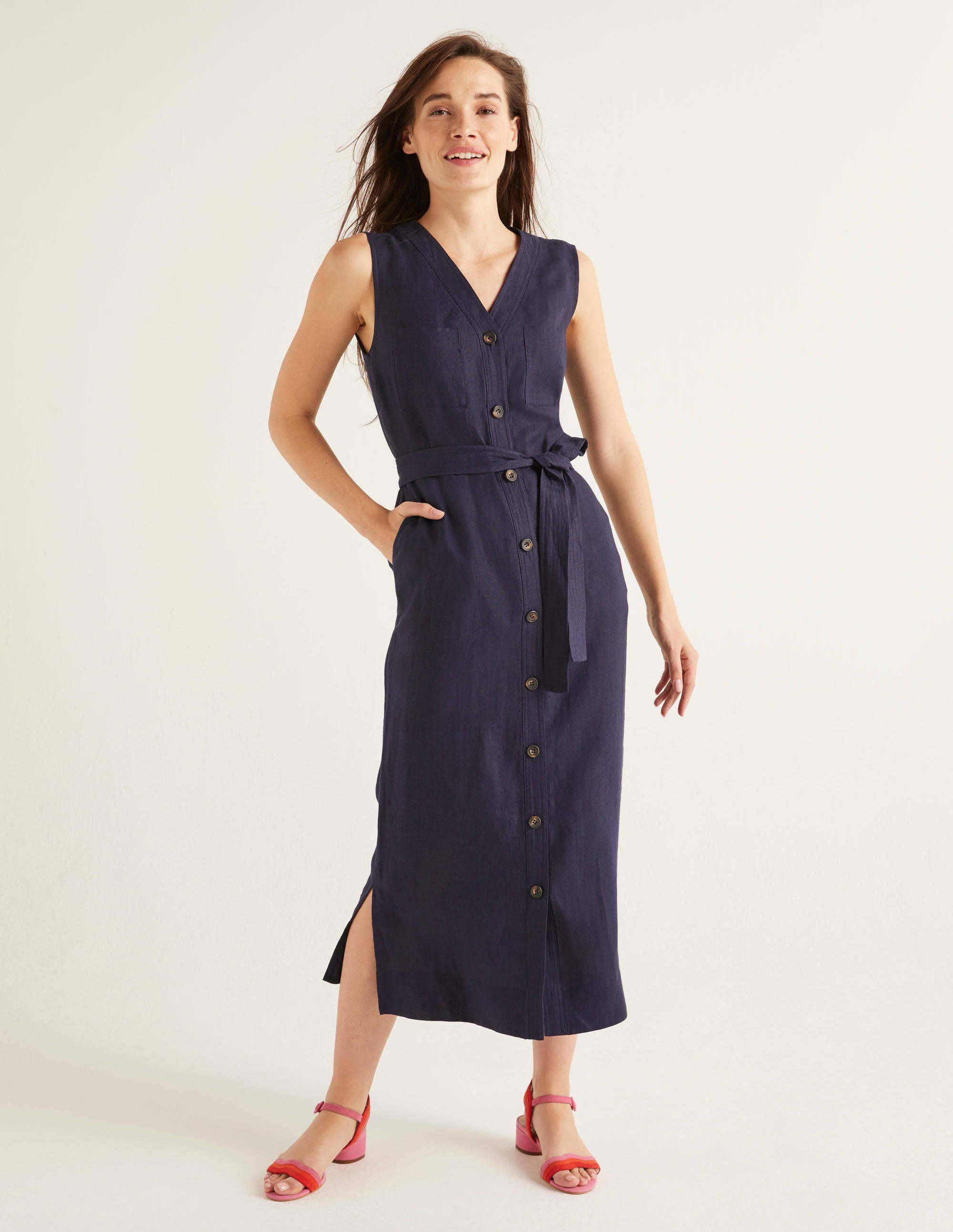 Catriona Linen Dress-Navy - Image 4
