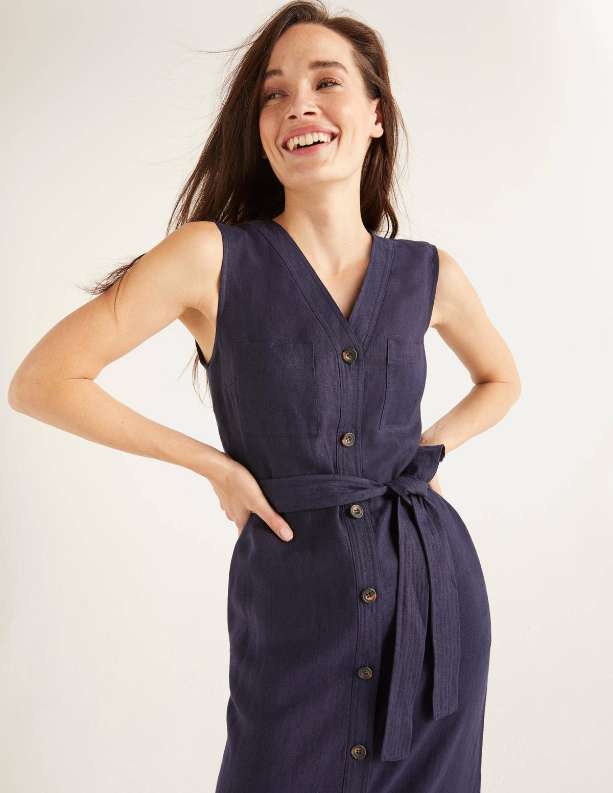 Catriona Linen Dress-Navy - Image 1