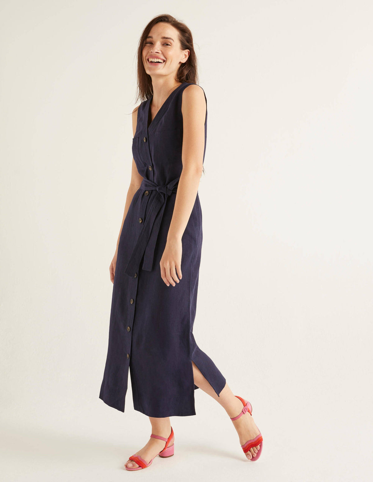 Catriona Linen Dress-Navy - Image 2