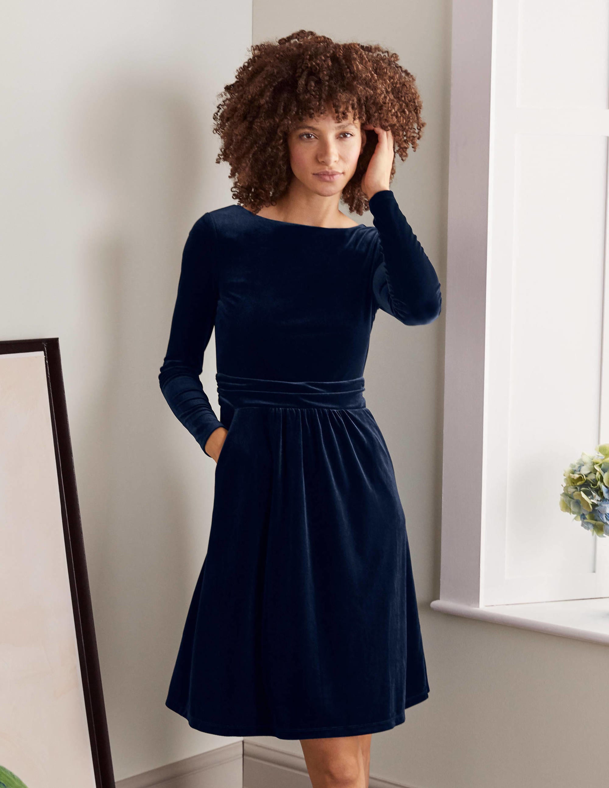 Abigail Velvet Dress-Navy - Image 2