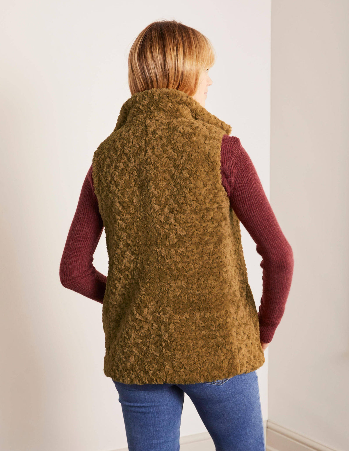 Haddon Faux Fur Vest-Camel-2