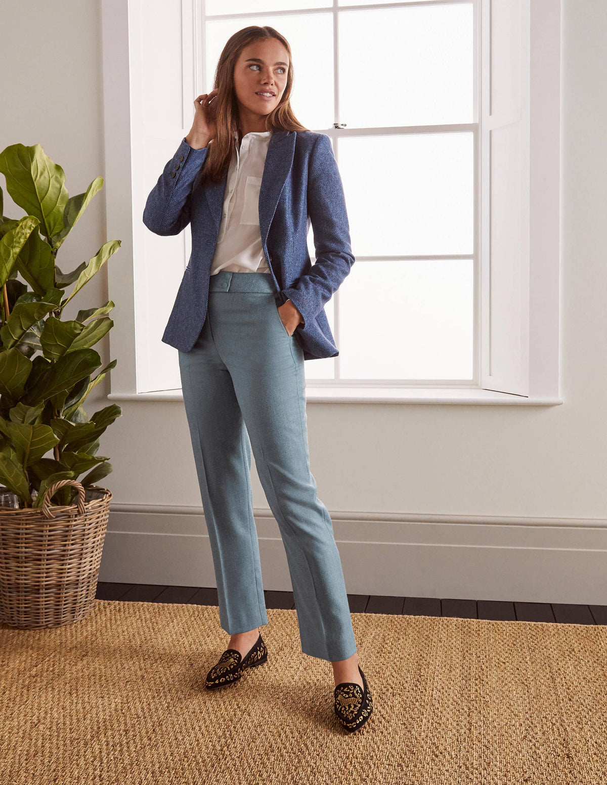 Kennford Tweed Pants-Blue Herringbone - Image 3