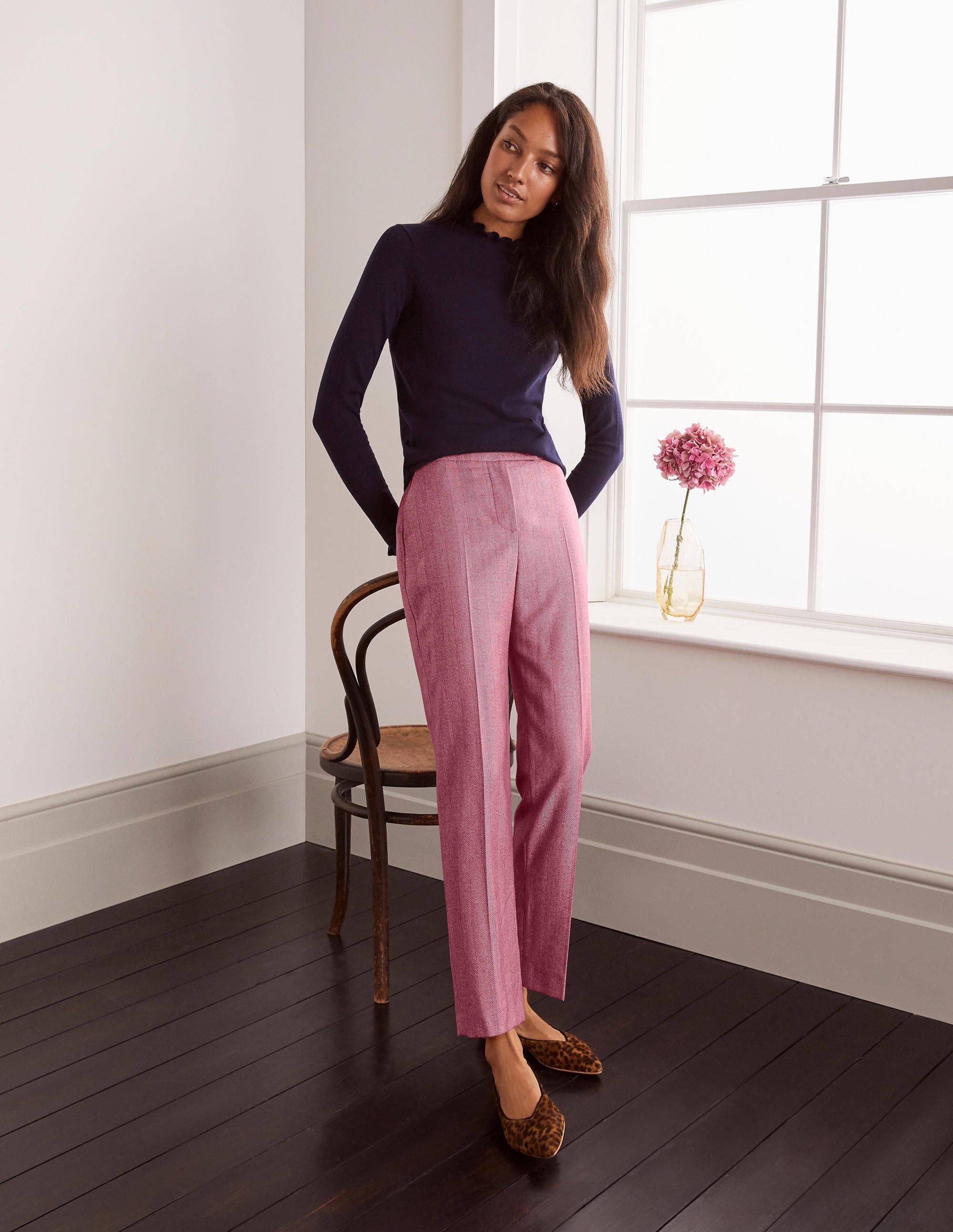 Kennford Tweed Pants-Pink Herringbone - Image 4