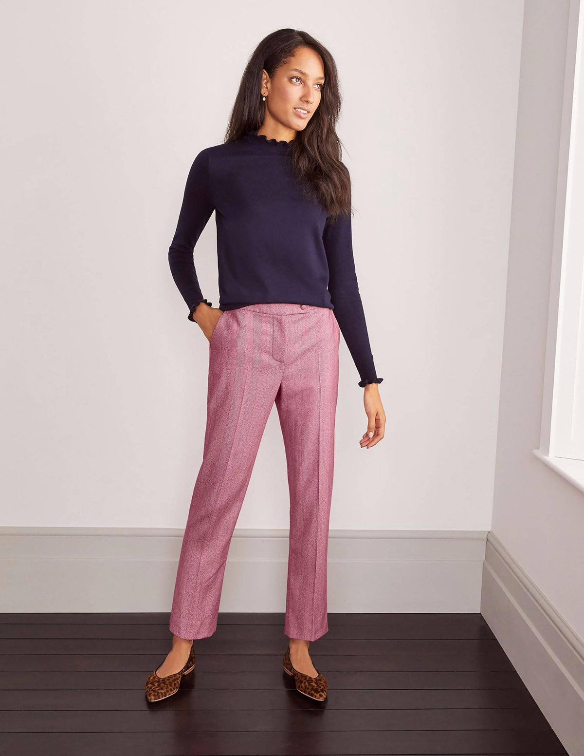 Kennford Tweed Pants-Pink Herringbone-1