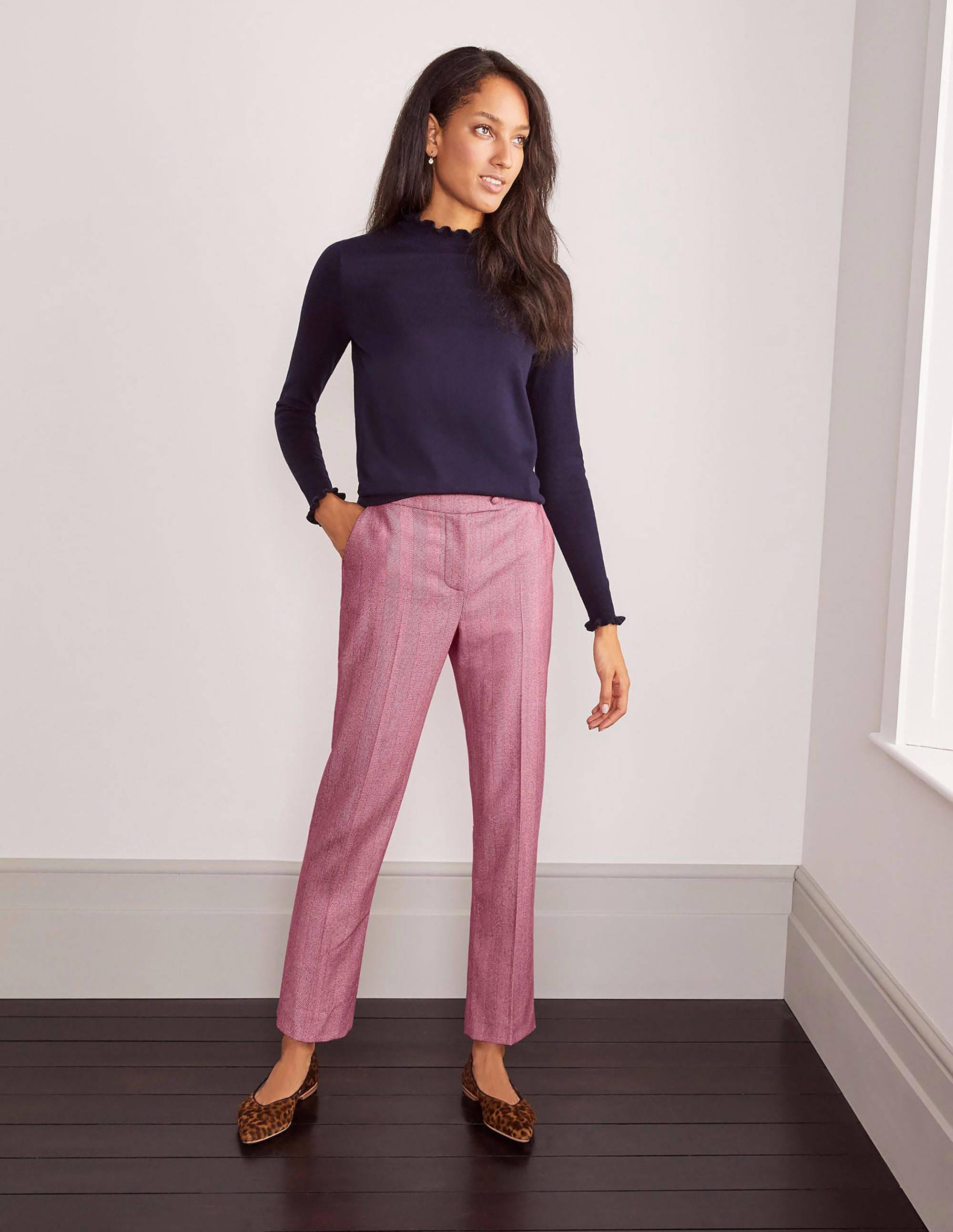 Kennford Tweed Pants-Pink Herringbone - Image 1