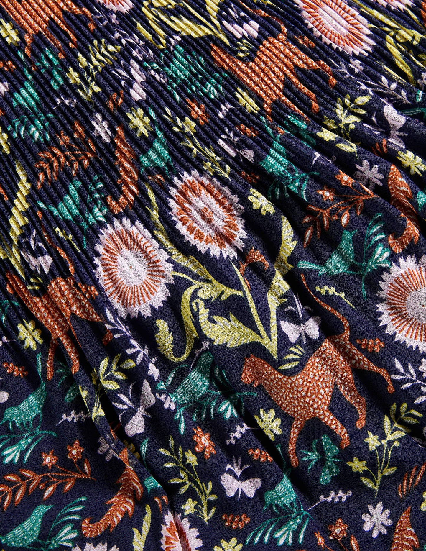 Nell Pleated Dress-Navy, Magical Garden Multi