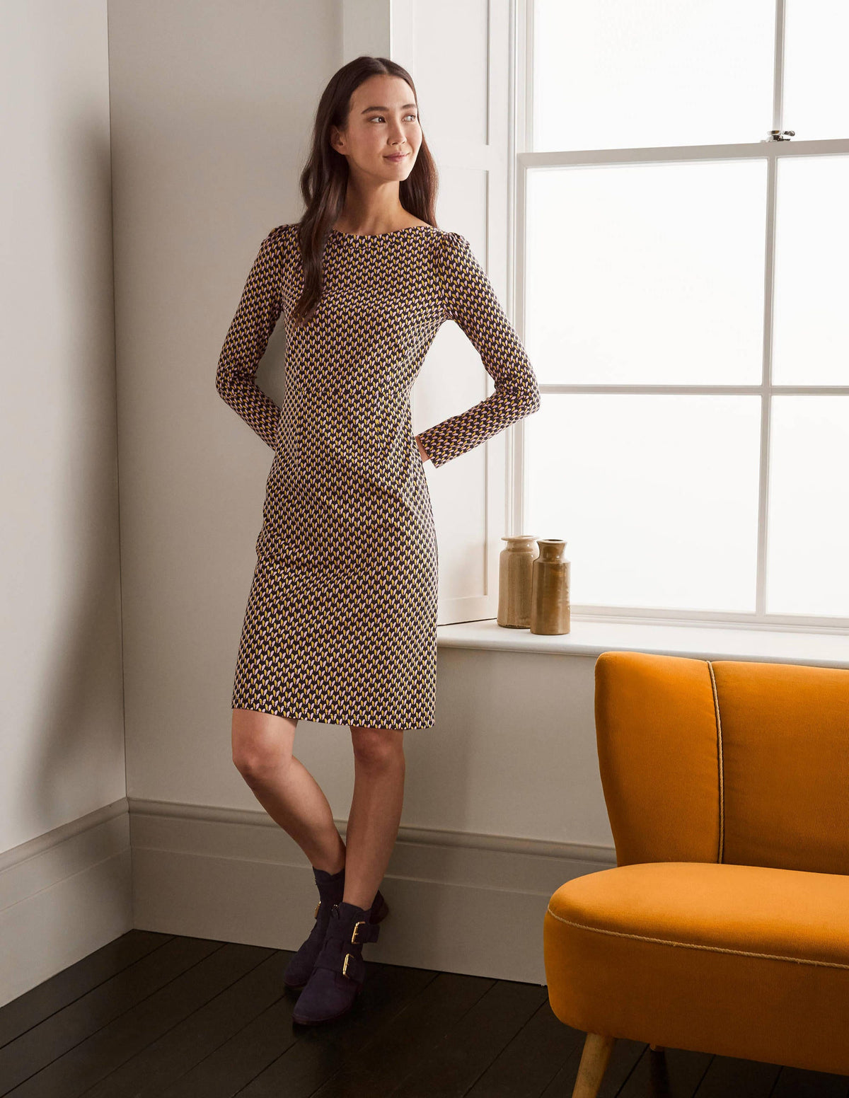 Kathleen Jersey Dress-Black, Floral Bud-1