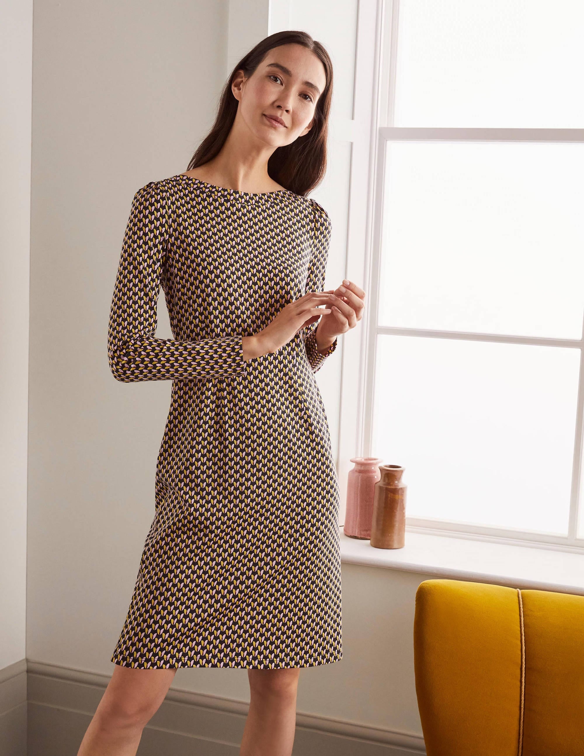 Kathleen Jersey Dress-Black, Floral Bud - Image 2