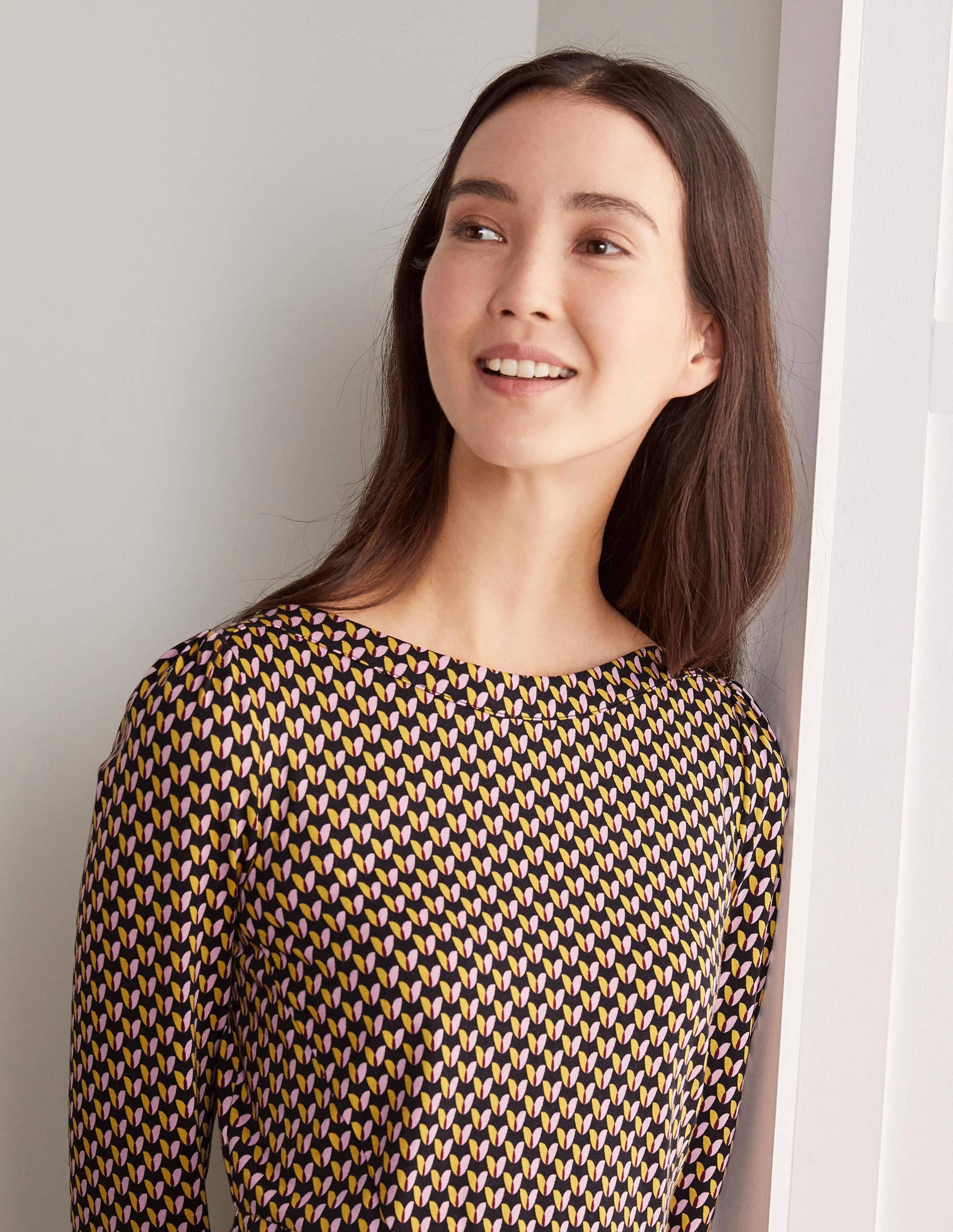 Kathleen Jersey Dress-Black, Floral Bud-4