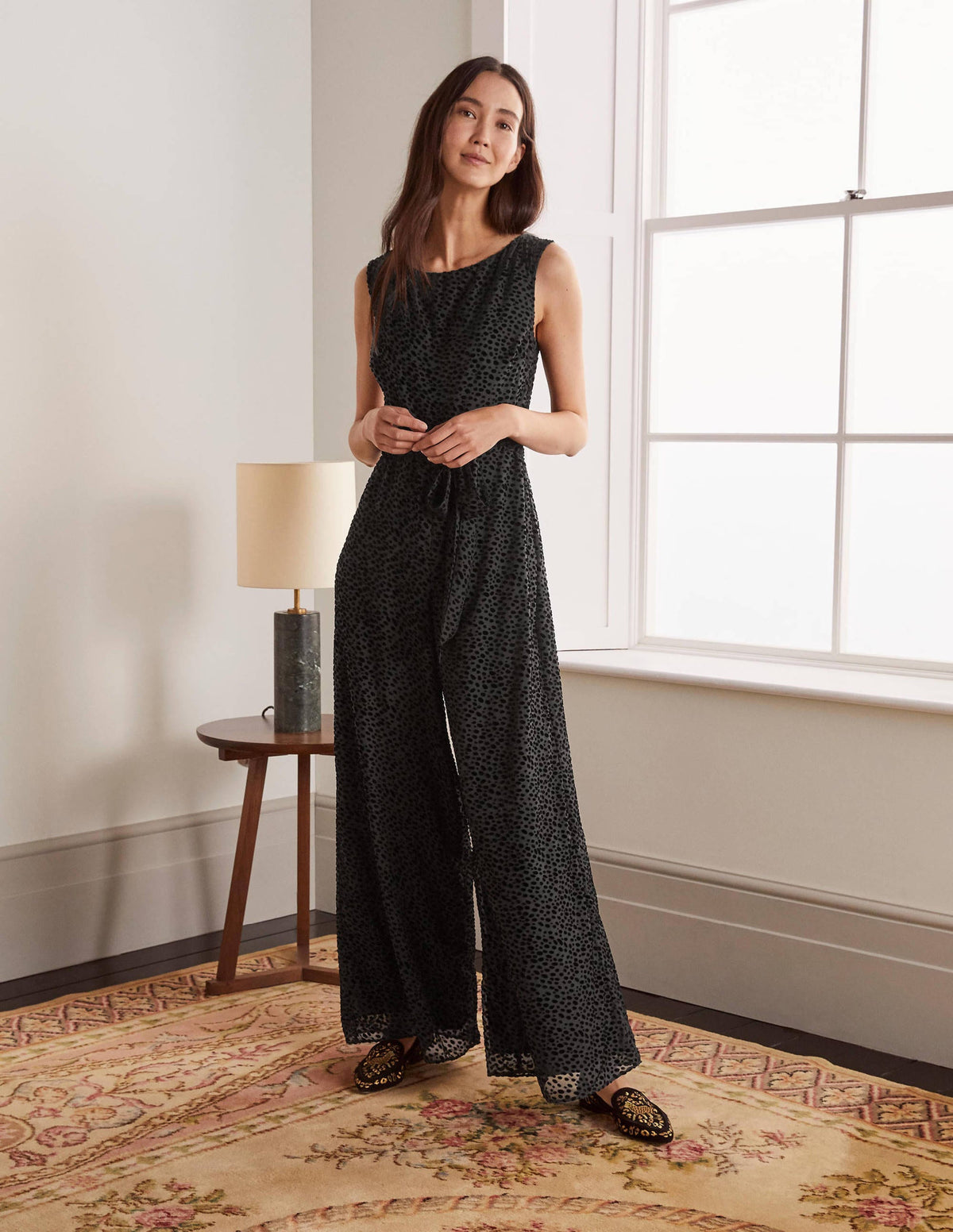 Devore Palazzo Jumpsuit-Black, Dalmatian Spot - Image 4