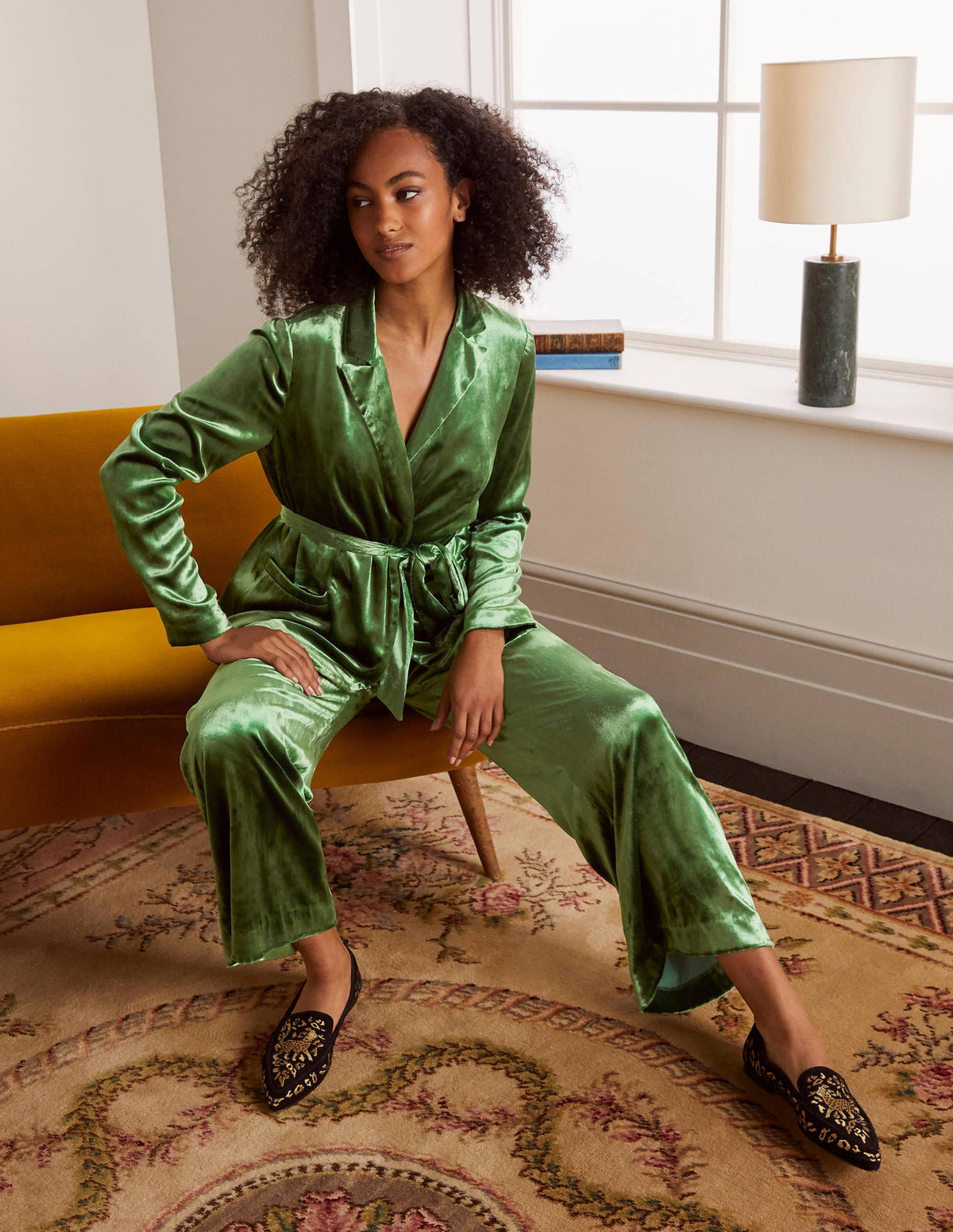 Rosebury Velvet Belted Blazer-Mid Green Velvet - Image 4