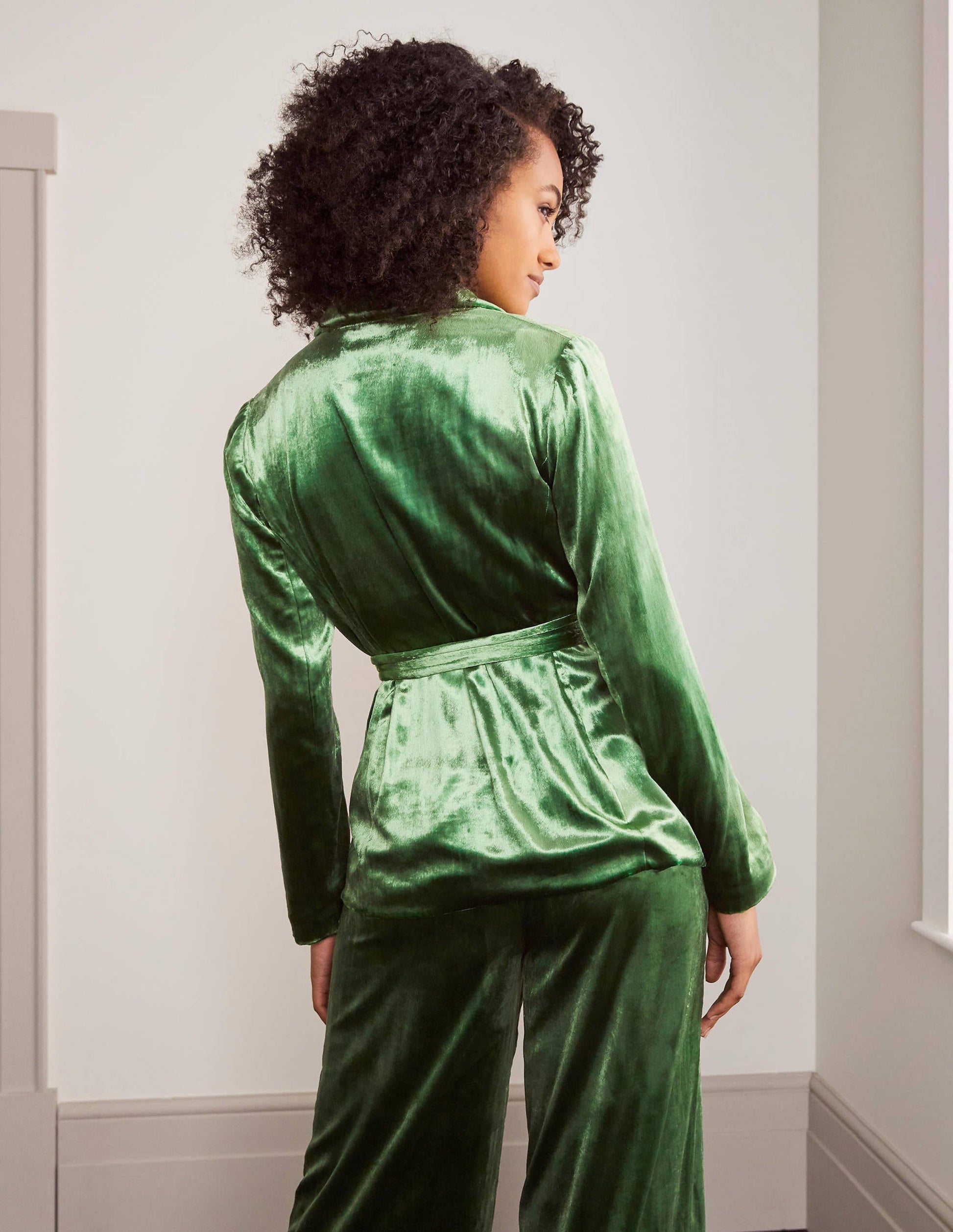 Rosebury Velvet Belted Blazer-Mid Green Velvet-2