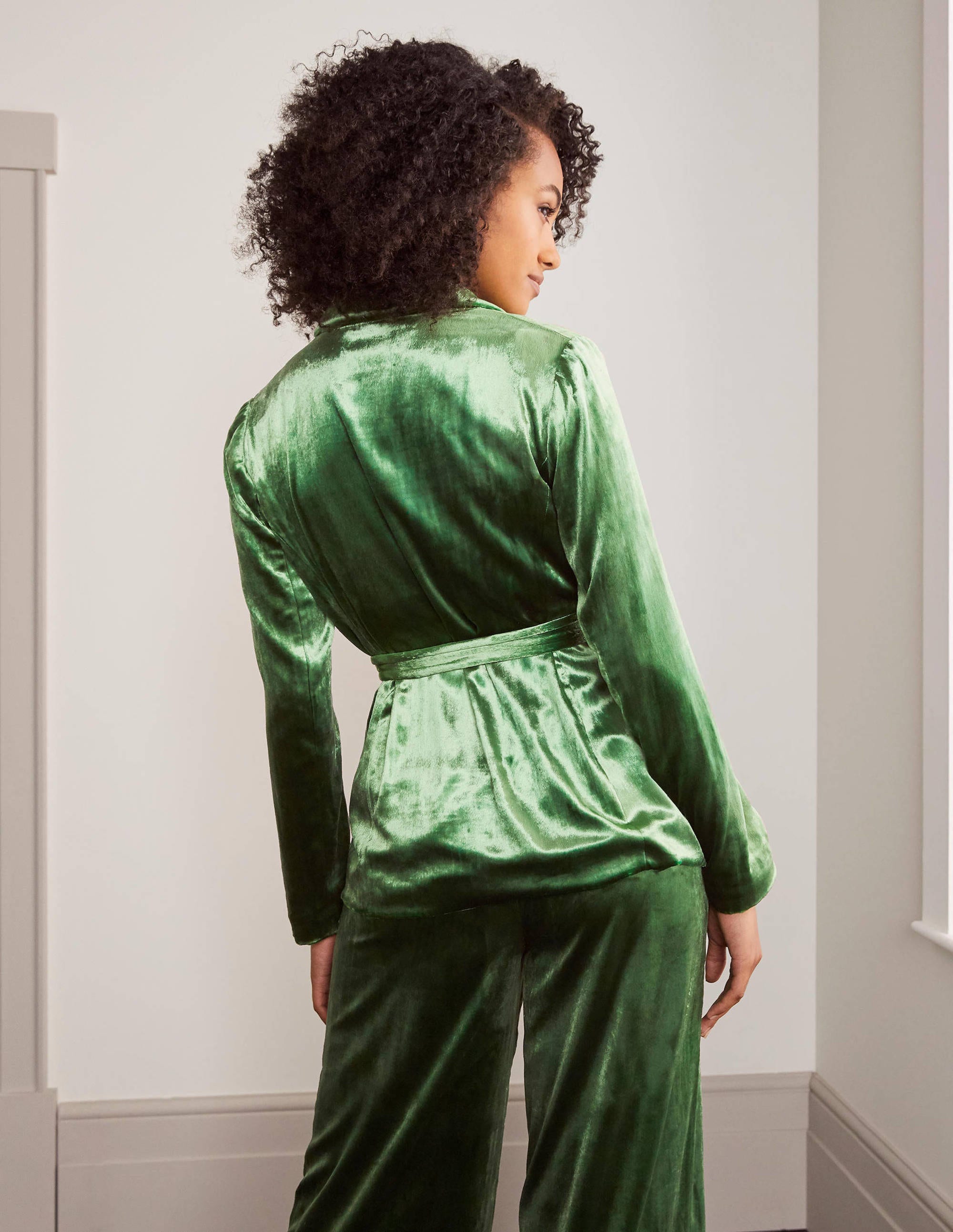 Rosebury Velvet Belted Blazer-Mid Green Velvet - Image 2