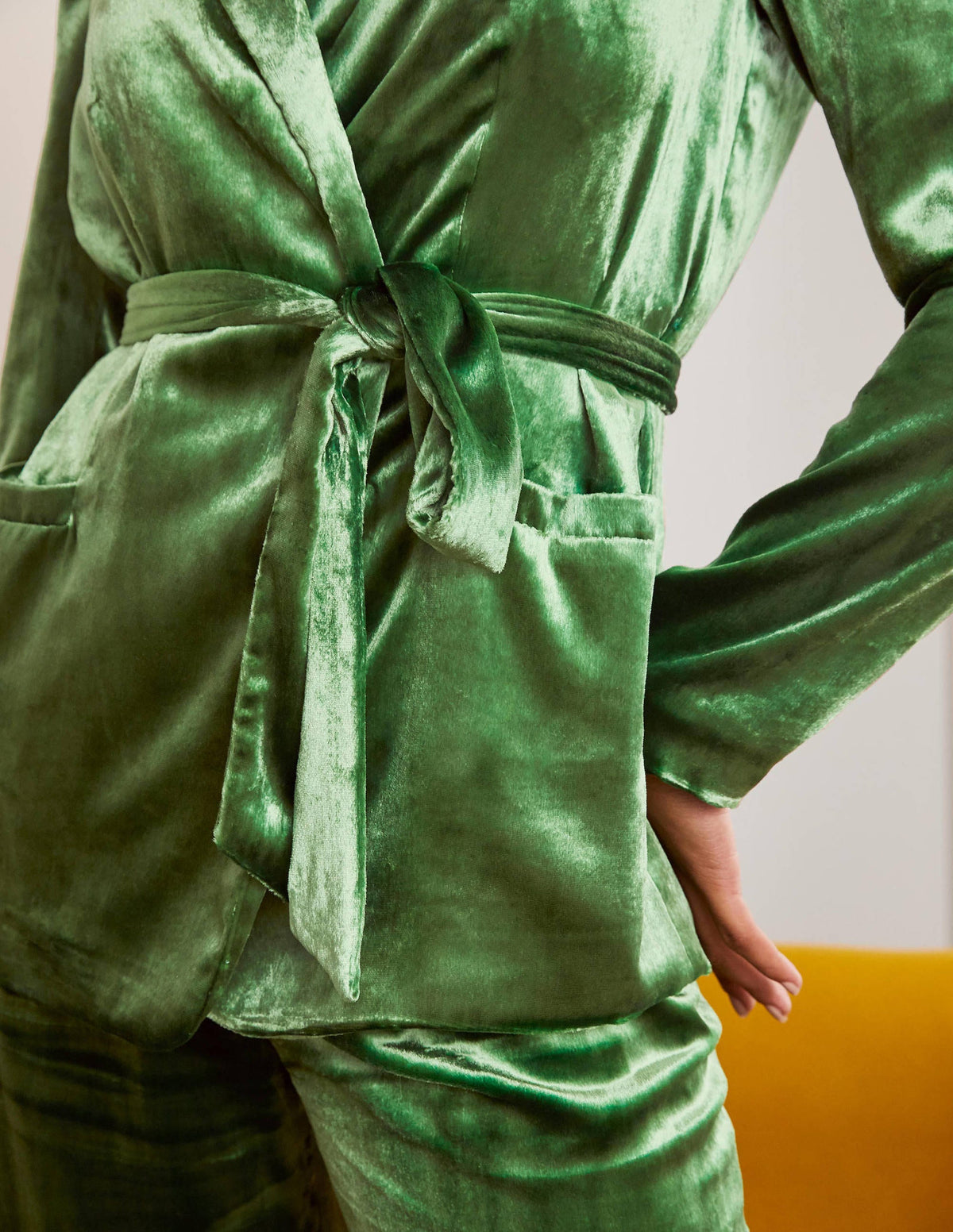 Rosebury Velvet Belted Blazer-Mid Green Velvet - Image 3