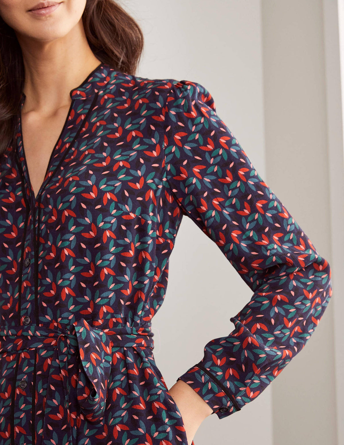 Pippa Midi Shirt Dress-French Navy, Spinning Petals-3