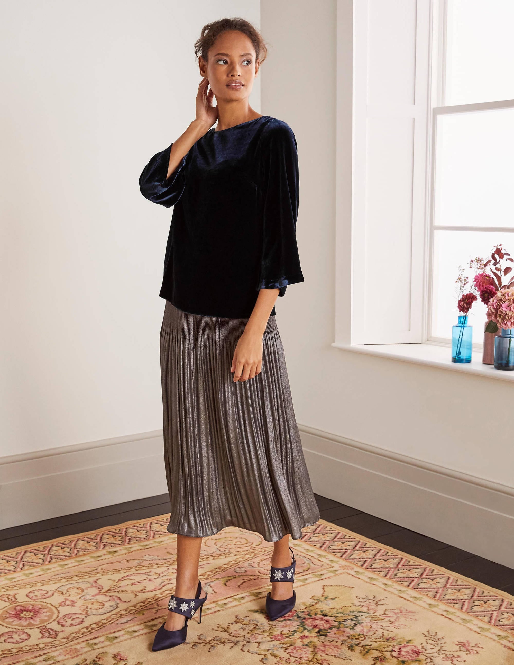 Kate Velvet Top-Navy - Image 4