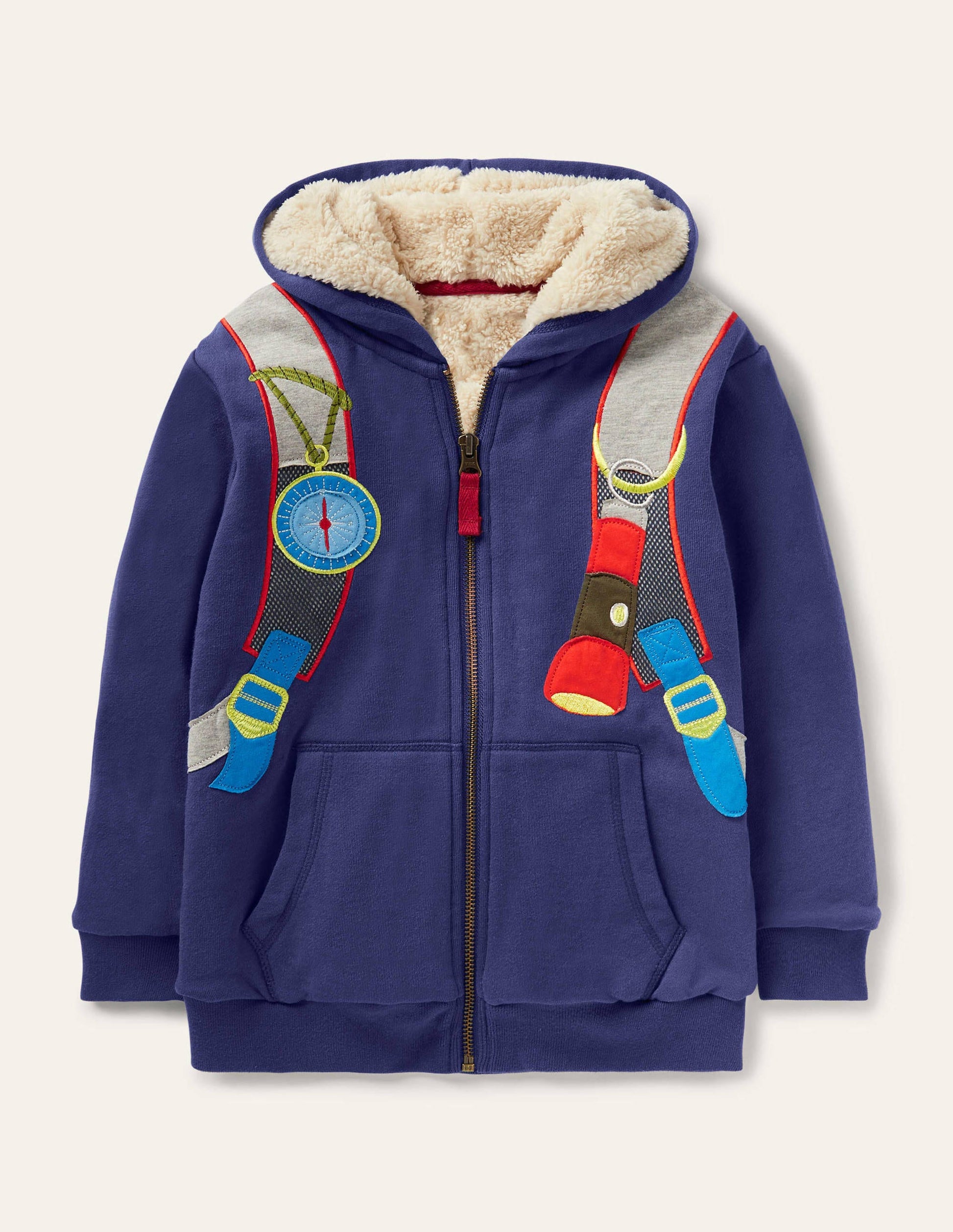 Shaggy-lined Appliqué Hoodie-Starboard Blue Backpack-1