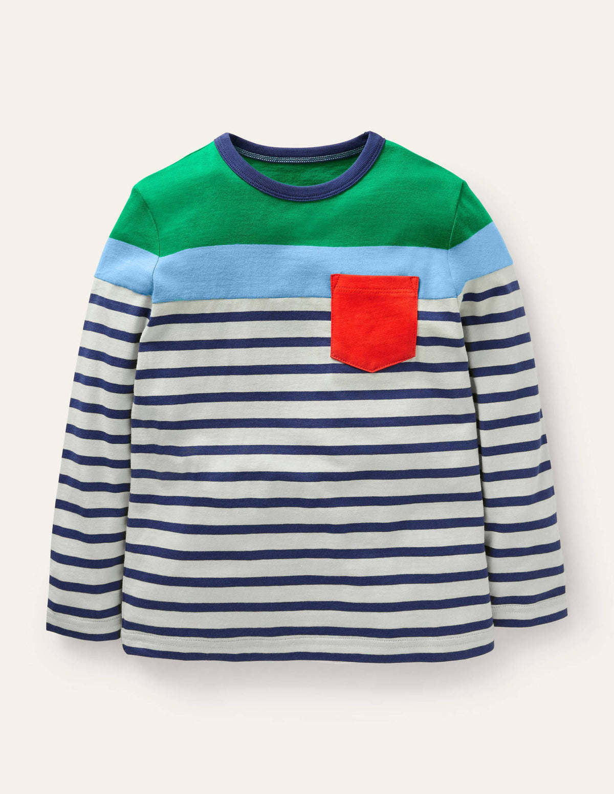 Colourblock Breton T-Shirt-Green Pepper/Ivory - Image 1