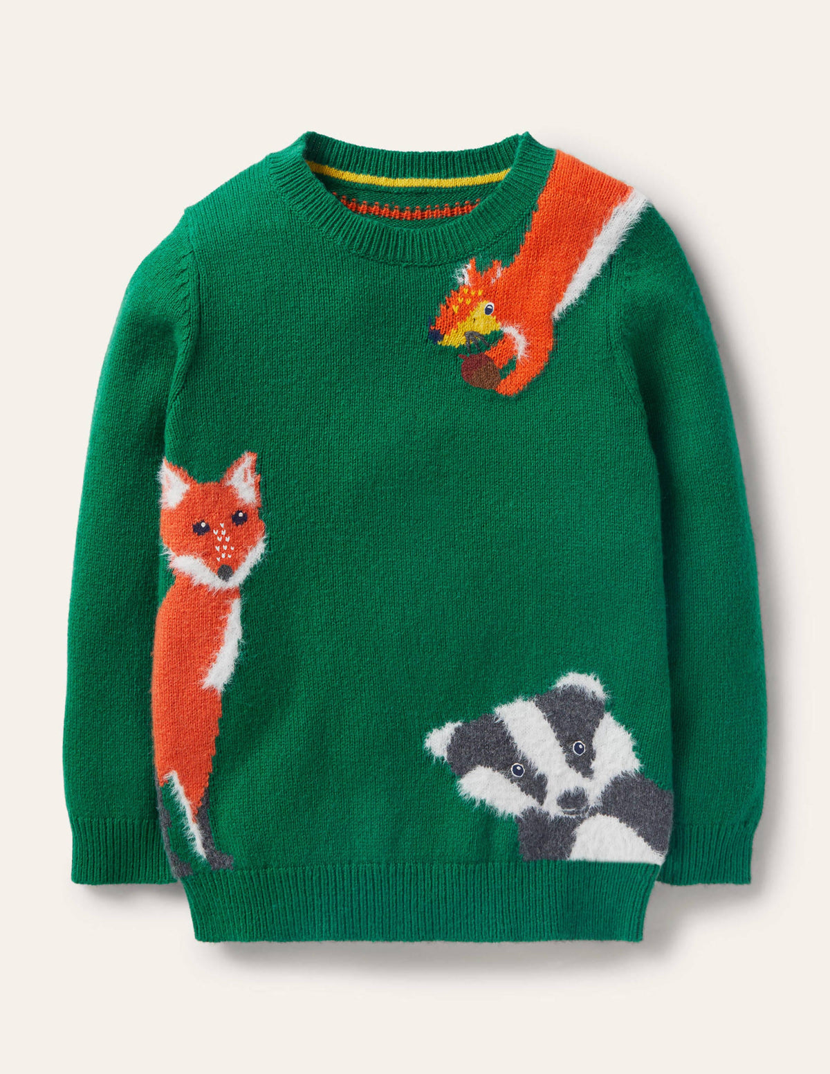 Graphic Crew Sweater-Forest Green Woodland Animals-1