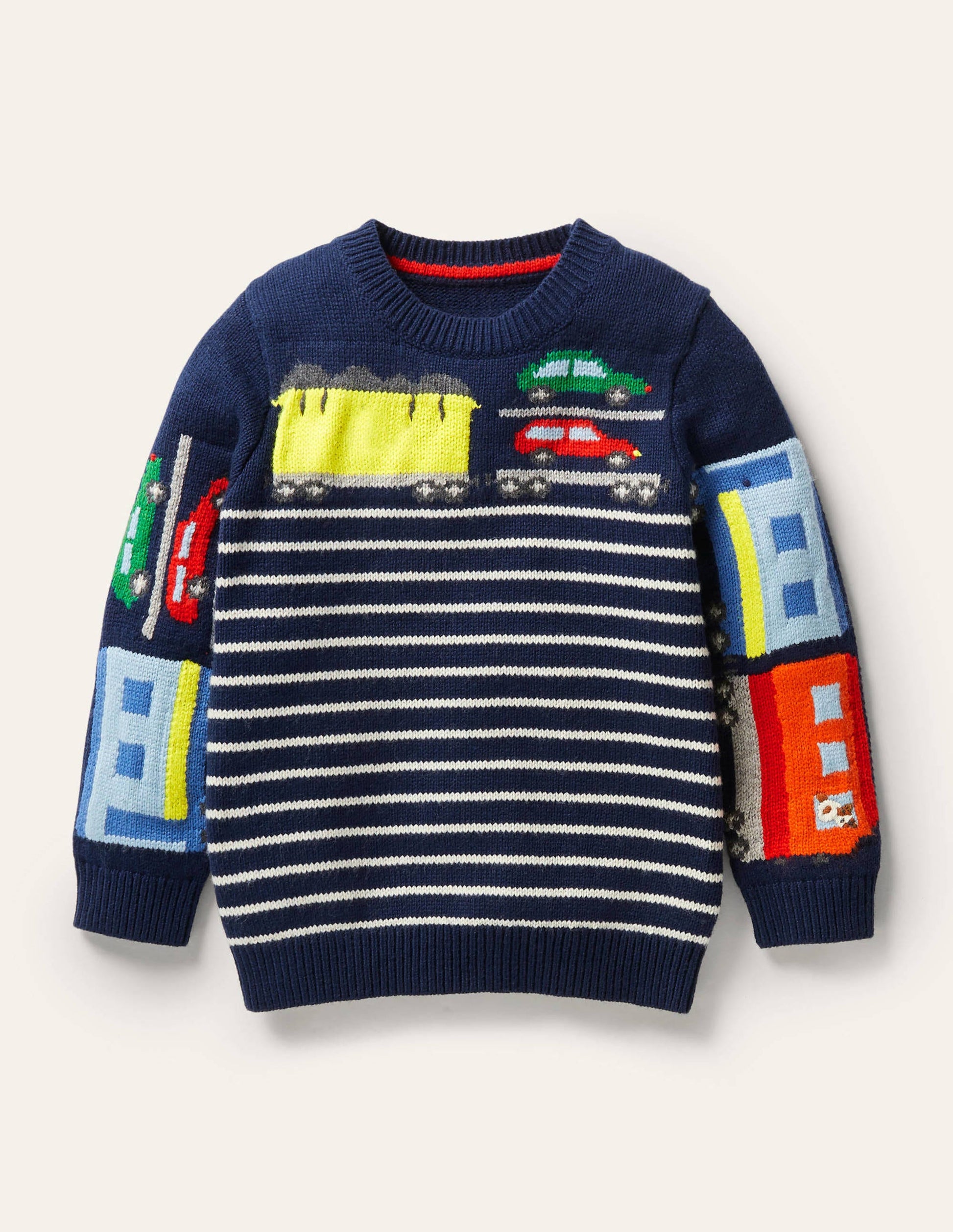 Graphic Crew Sweater-College Navy Trains-1