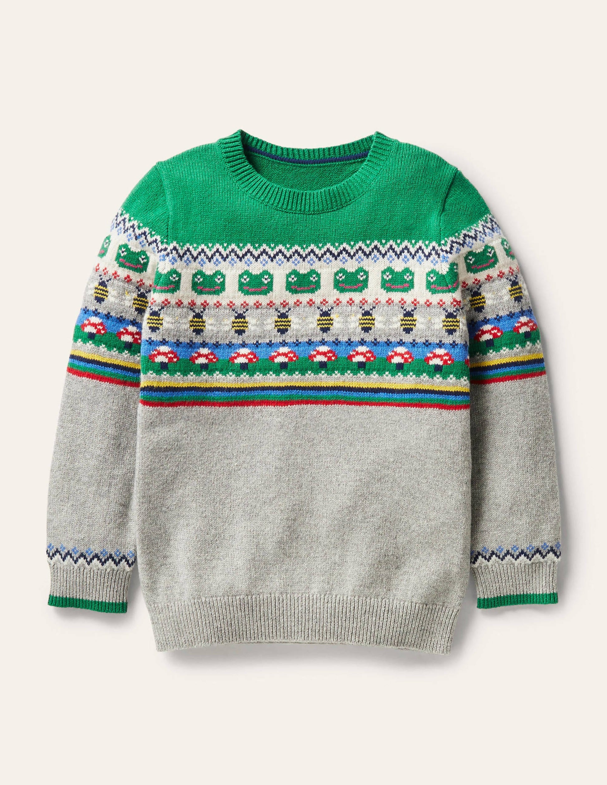 Fair Isle Crew Sweater-Grey Marl/Green Pepper Frog-1