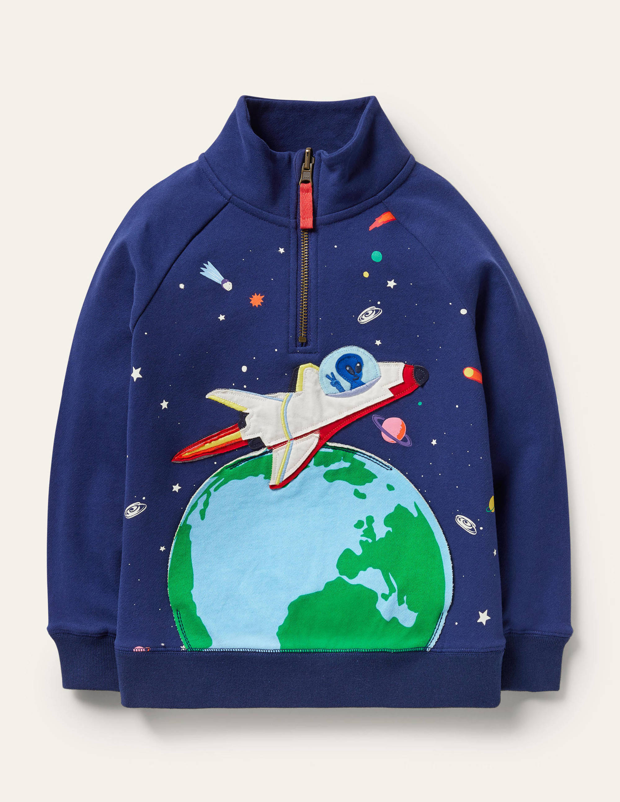 Cosy Appliqué Half-zip Sweater-Starboard Blue Space - Image 1
