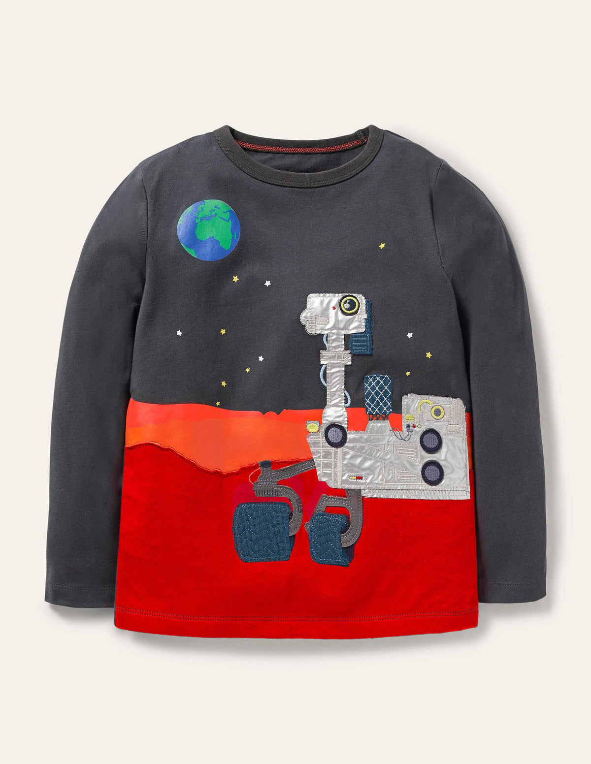 Space Appliqué T-shirt-Soot Grey Rover-1