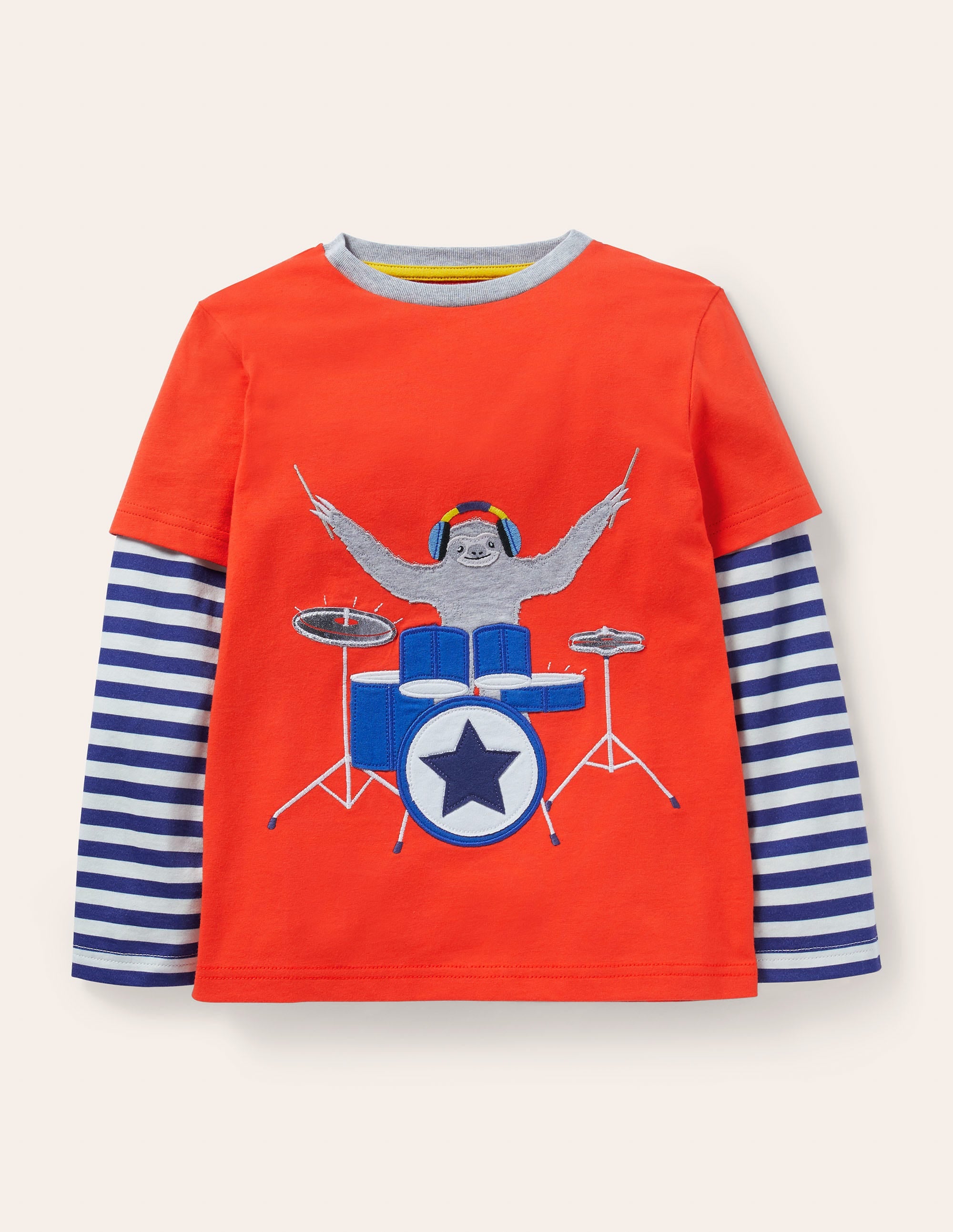 Layered Music Appliqué T-shirt-Rocket Red Sloth - Image 1