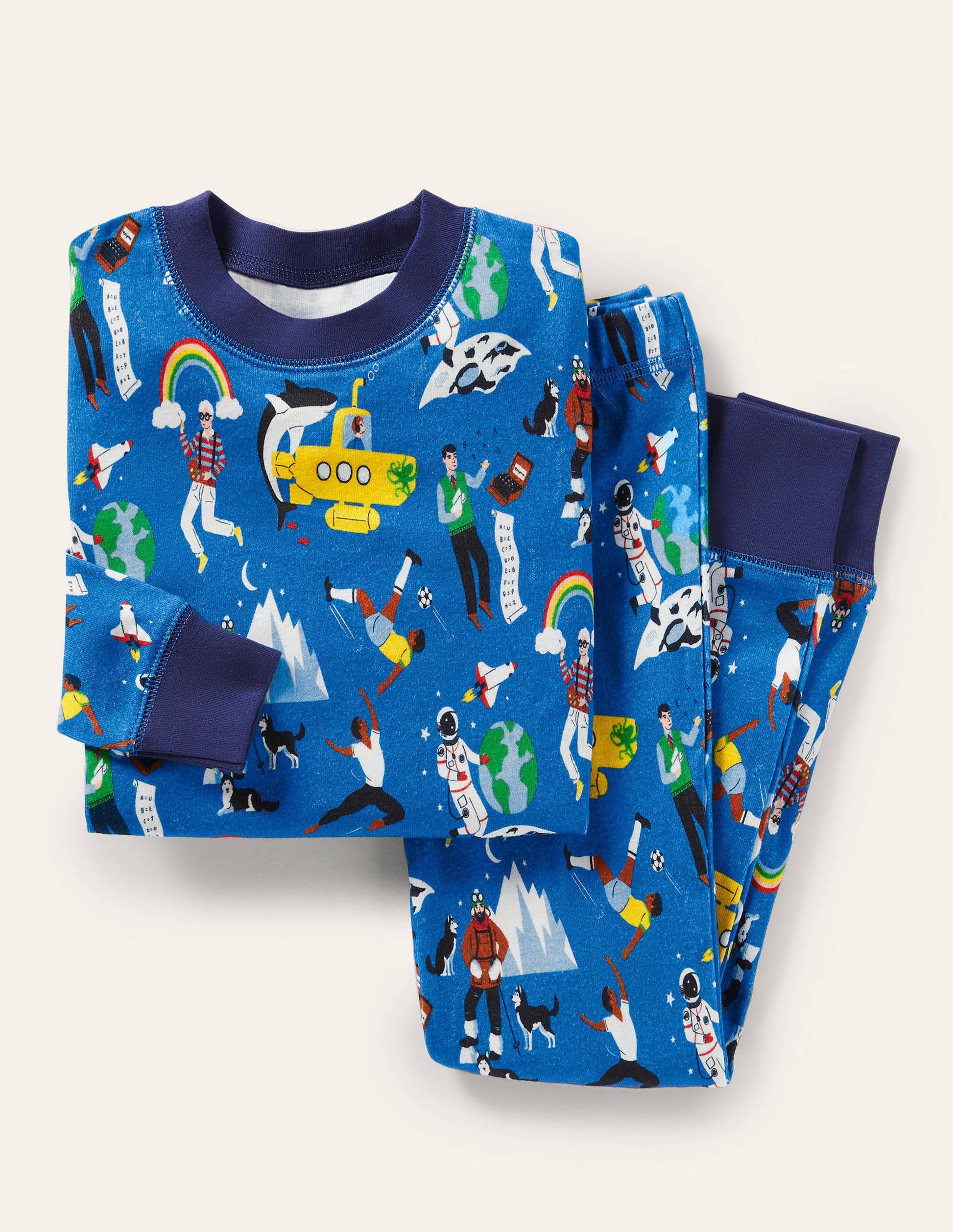 Snug Long John Pajamas-Moroccan Blue Leaders-1