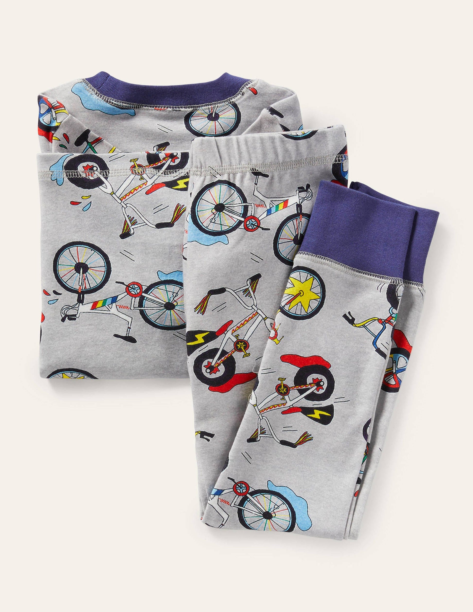 Snug Long John Pajamas-Grey Marl Bikes-2