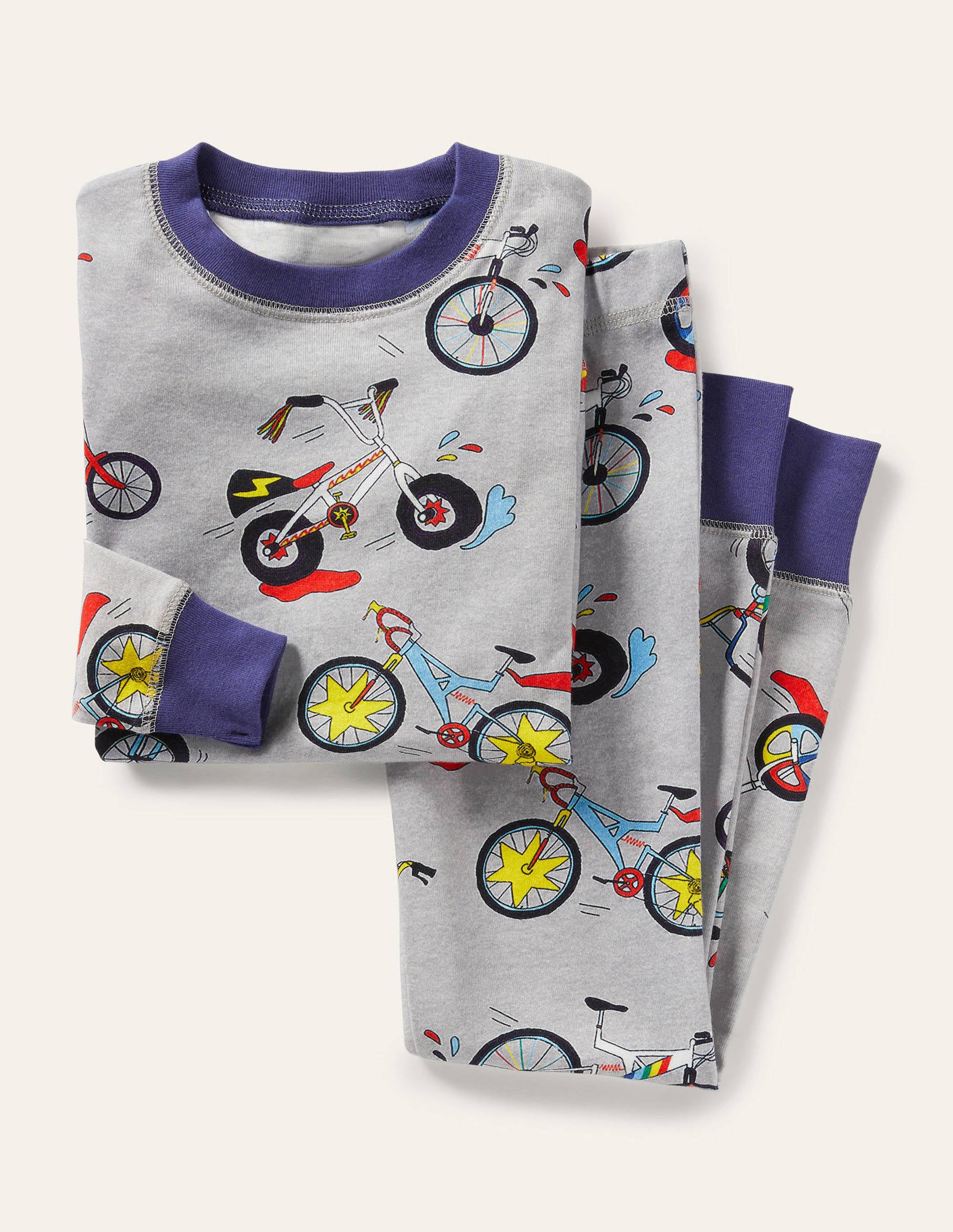 Snug Long John Pajamas-Grey Marl Bikes - Image 1
