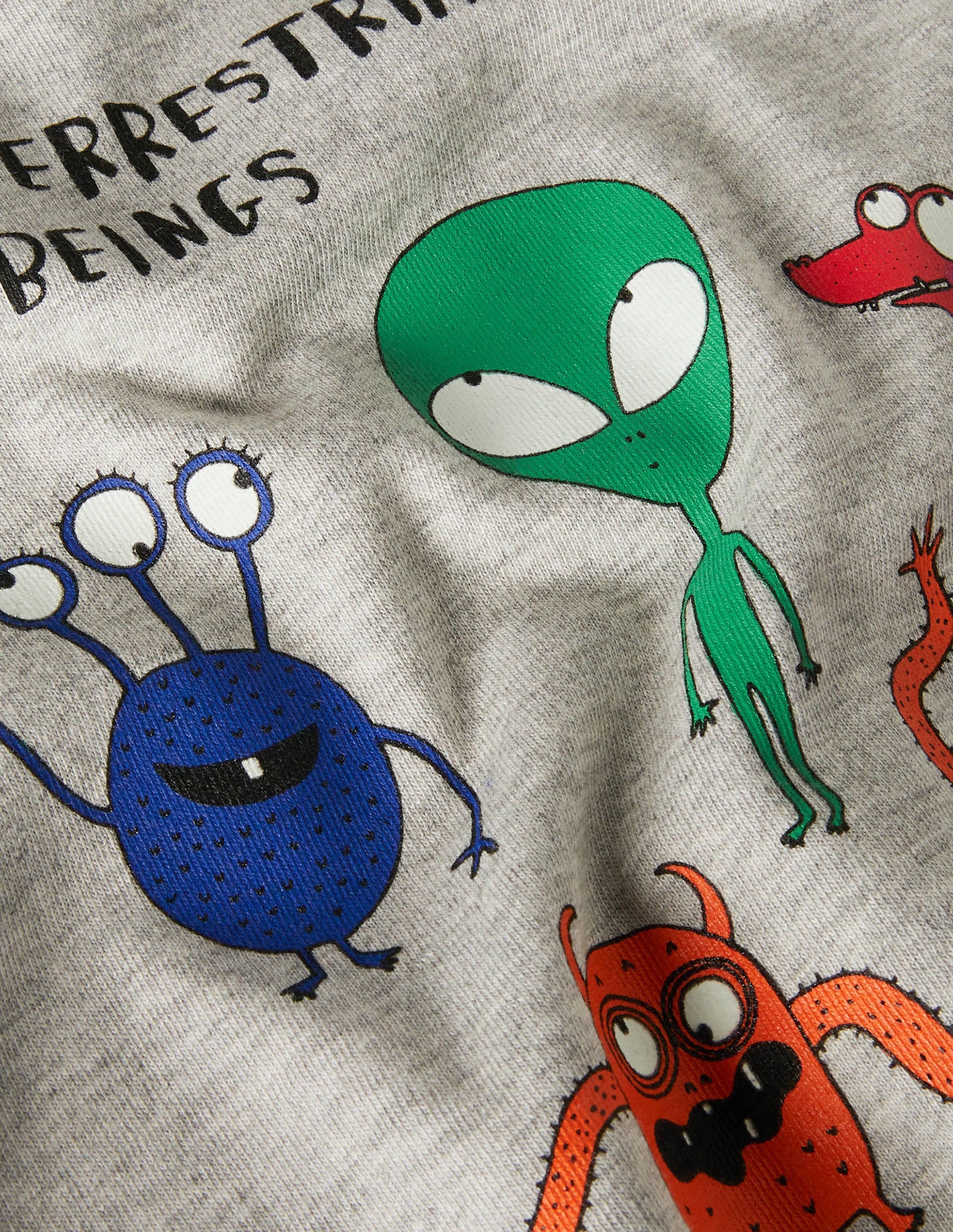 Glowing Space Raglan T-shirt-Grey Marl/Green Aliens - Image 3